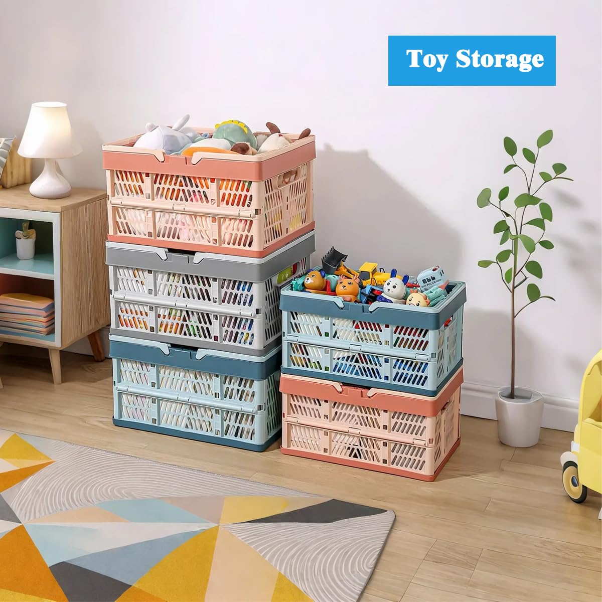 YTAONS Collapsible Storage Crate with Handles, 20L Foldable Plastic Basket, Organizer Container (Light gray, M)