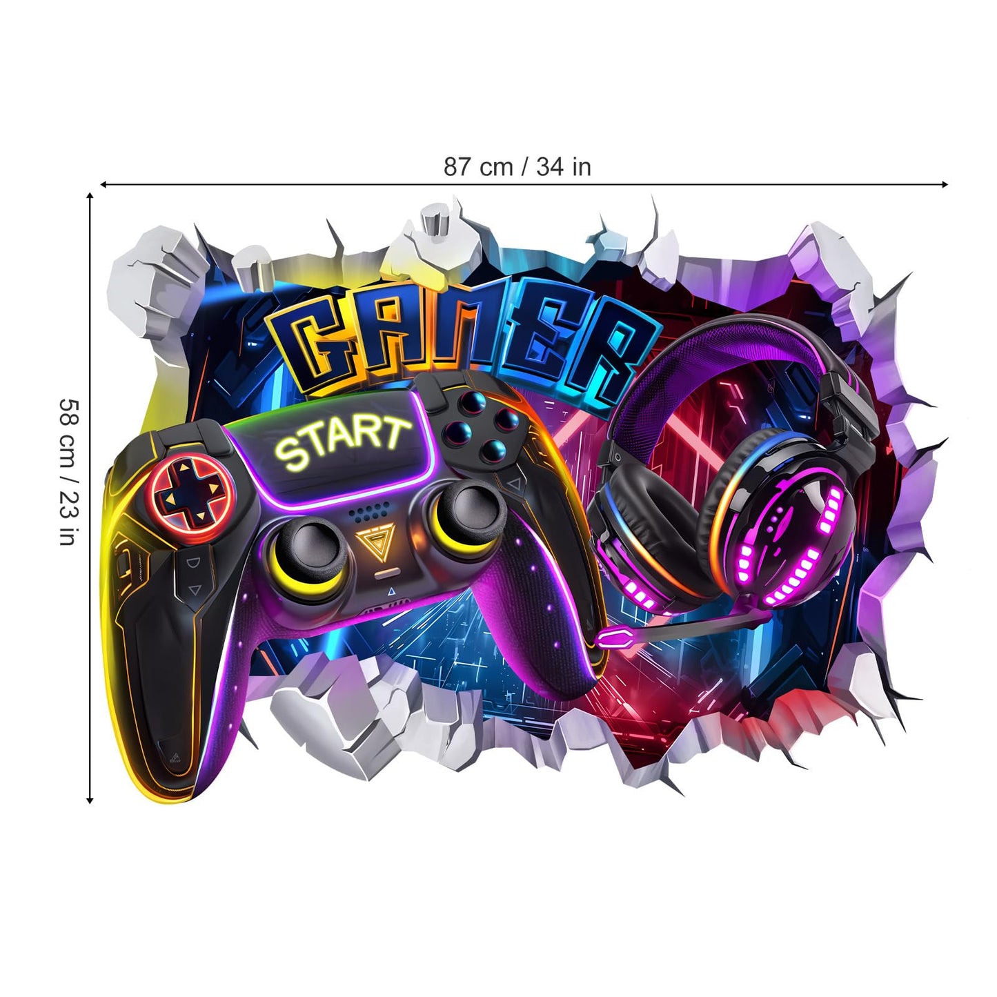 decalmile Large 3D Game Wall Decals Gamer Controller Video Gaming Joystick Wall Stickers Teenagers Boy Bedroom Playroom Wall Decor