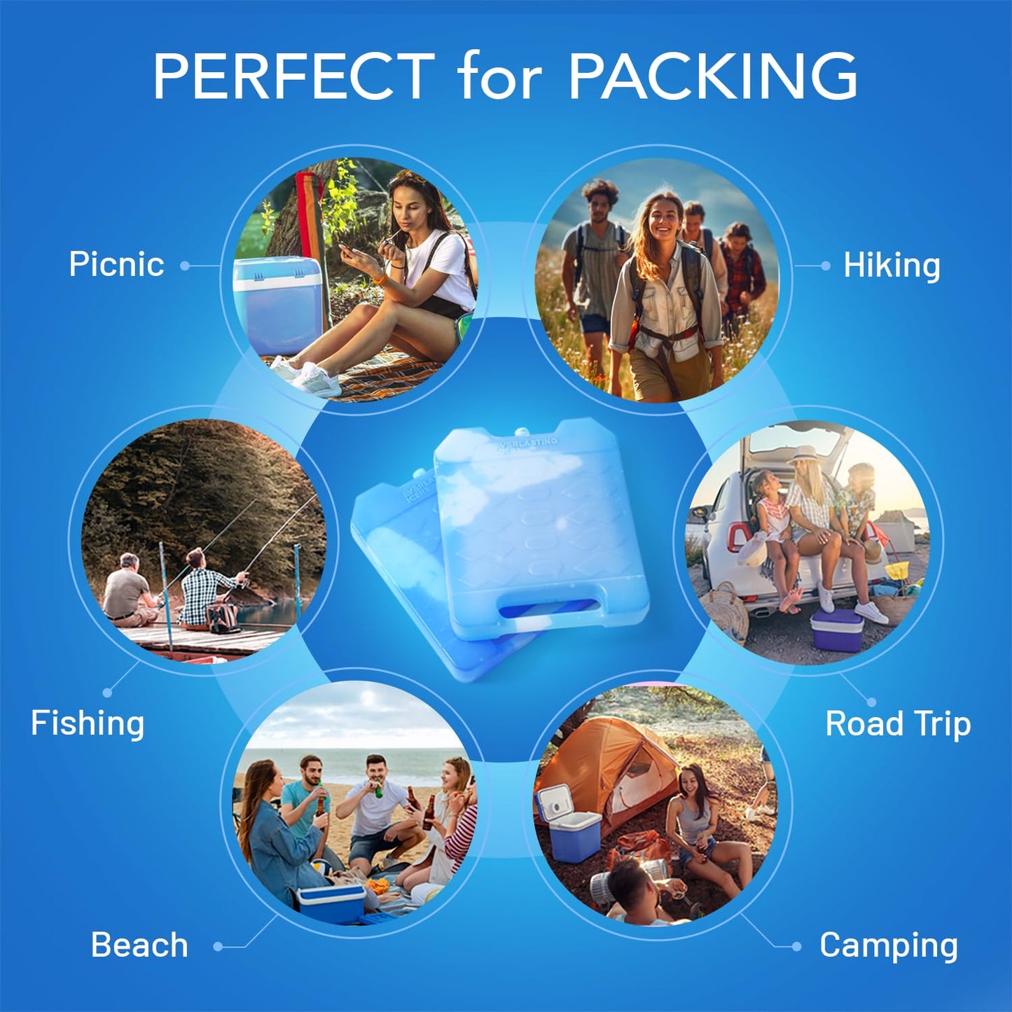 Large Reusable Ice Packs for Cooler with Handle (4 Pack) Long Lasting Coolness, BPA Free, Freezer Packs for Extended Cooling | Cooler Ice Packs for Camping, Fishing, Hiking, Beach