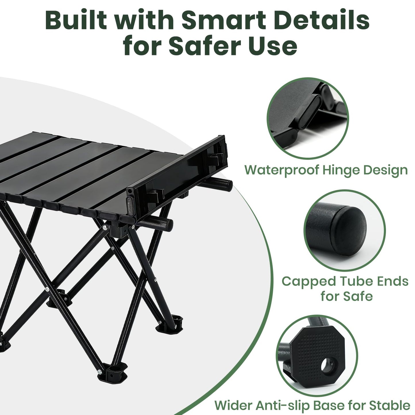 hediya 2 Pack Portable Camping Table Foldable, Ultralight Small Folding Beach Table with Carry Bag for Outdoor Travel, Beach, Camp, Picnic, BBQ, Cooking, Festival, Boat, Home Use (Black-S)