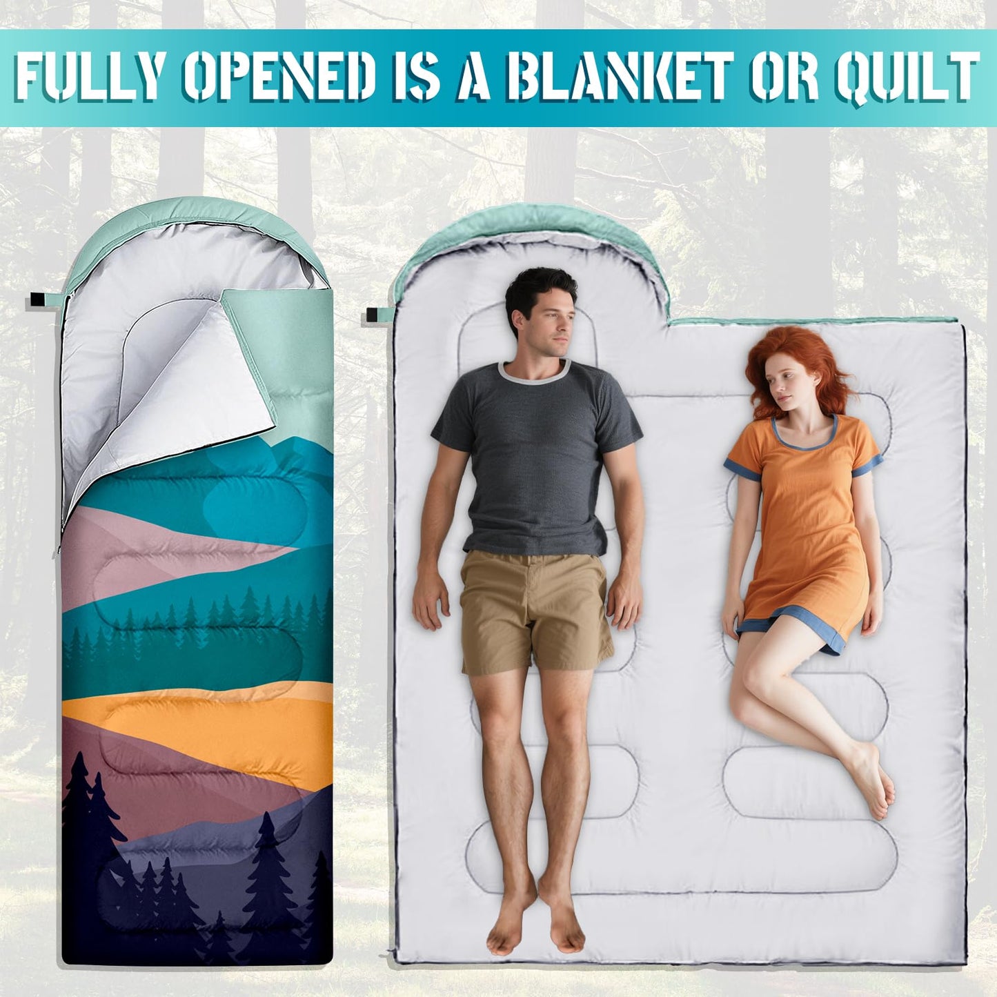 Sleeping Bags for Adults, 3 Seasons Warm & Cold Weather Waterproof Lightweight Backpacking Camping Sleeping Bag for Indoor Outdoor Camping Hiking Traveling, Camping Gear Equipment