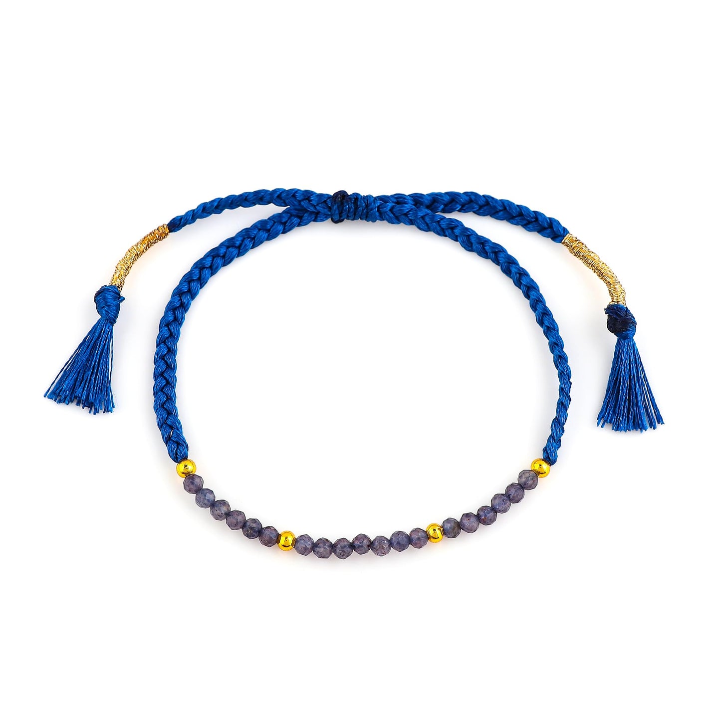 GEMSYMPHONY Iolite Gemstone Beads Braided Bracelet – 3.5mm Natural Stone Beads, Handmade Adjustable Braided Rope Bracelet, Healing Crystal Jewelry for Men & Women, Unisex Boho Gift (Iolite)