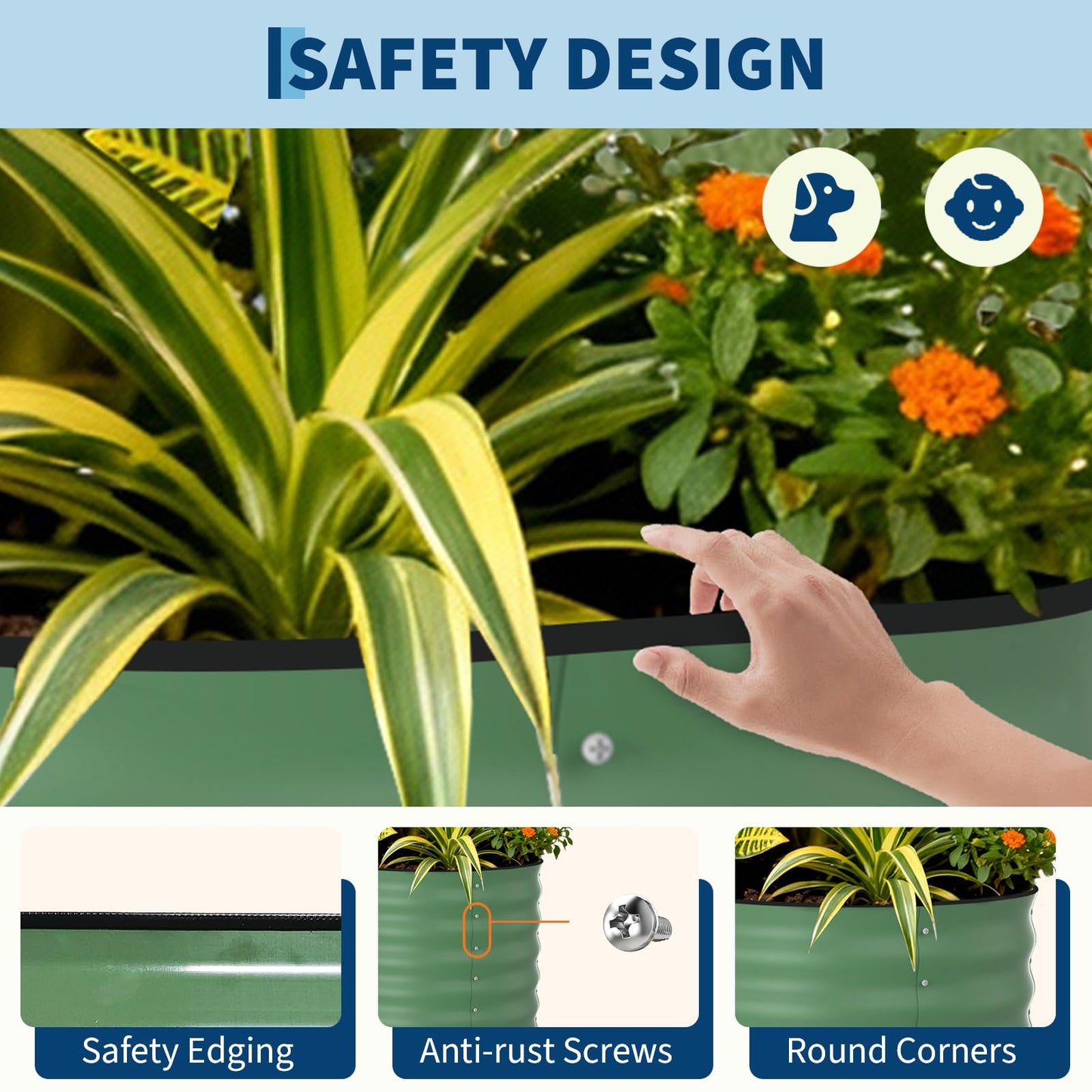 Garvee 8x2x1.5ft Galvanized Raised Garden Bed, Oval Metal Planter Box with Anti-Cut Safety Edges, 179 Gallons Rust-Resistant Deep Root Planter for Outdoor Vegetables, Flowers, Herbs, Green