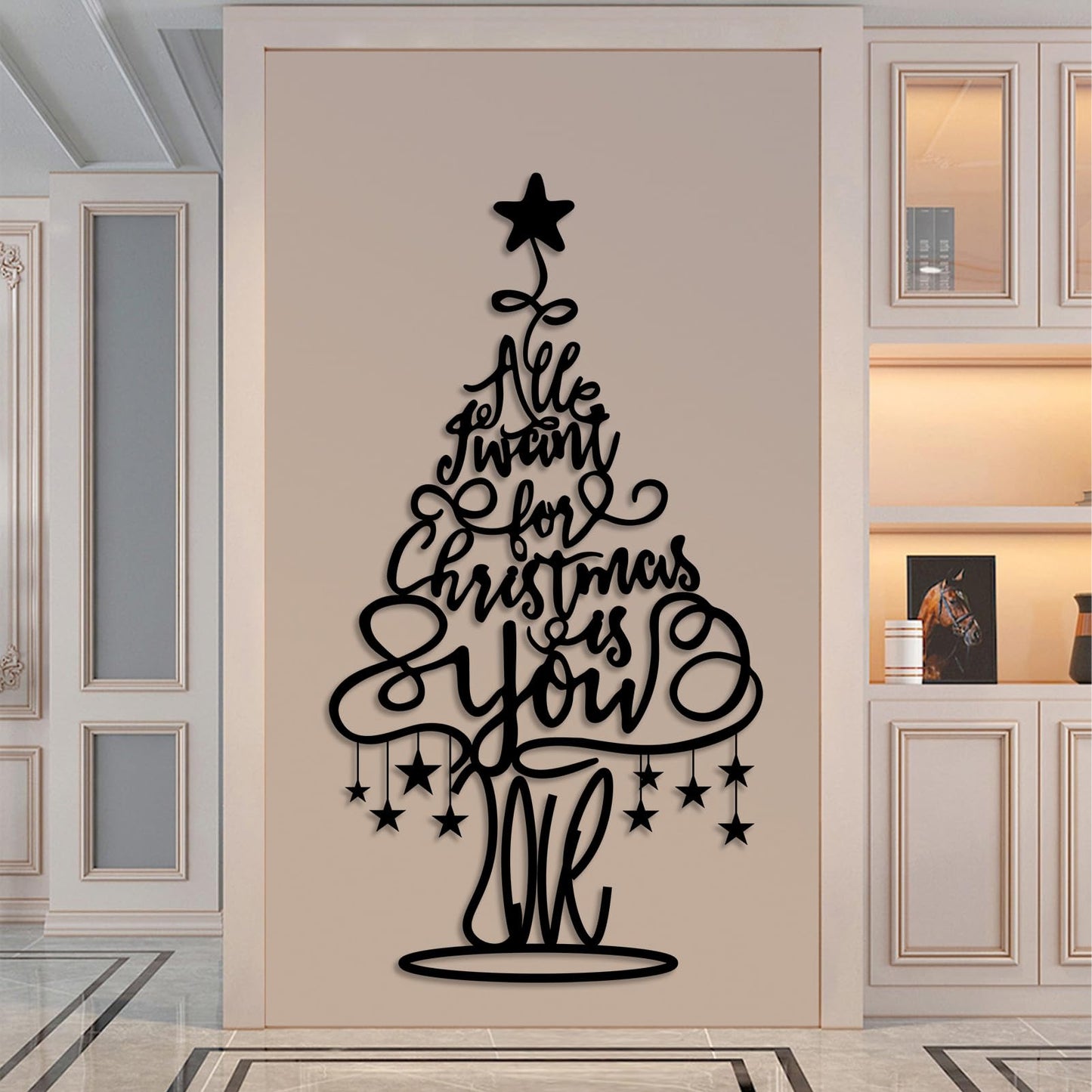 Merry Christmas Tree Metal Wall Decor, Christmas Tree Metal Wall Art for Ling Room, Bedroom, Office (Black,59" x 31" / 150 x 80 cm)