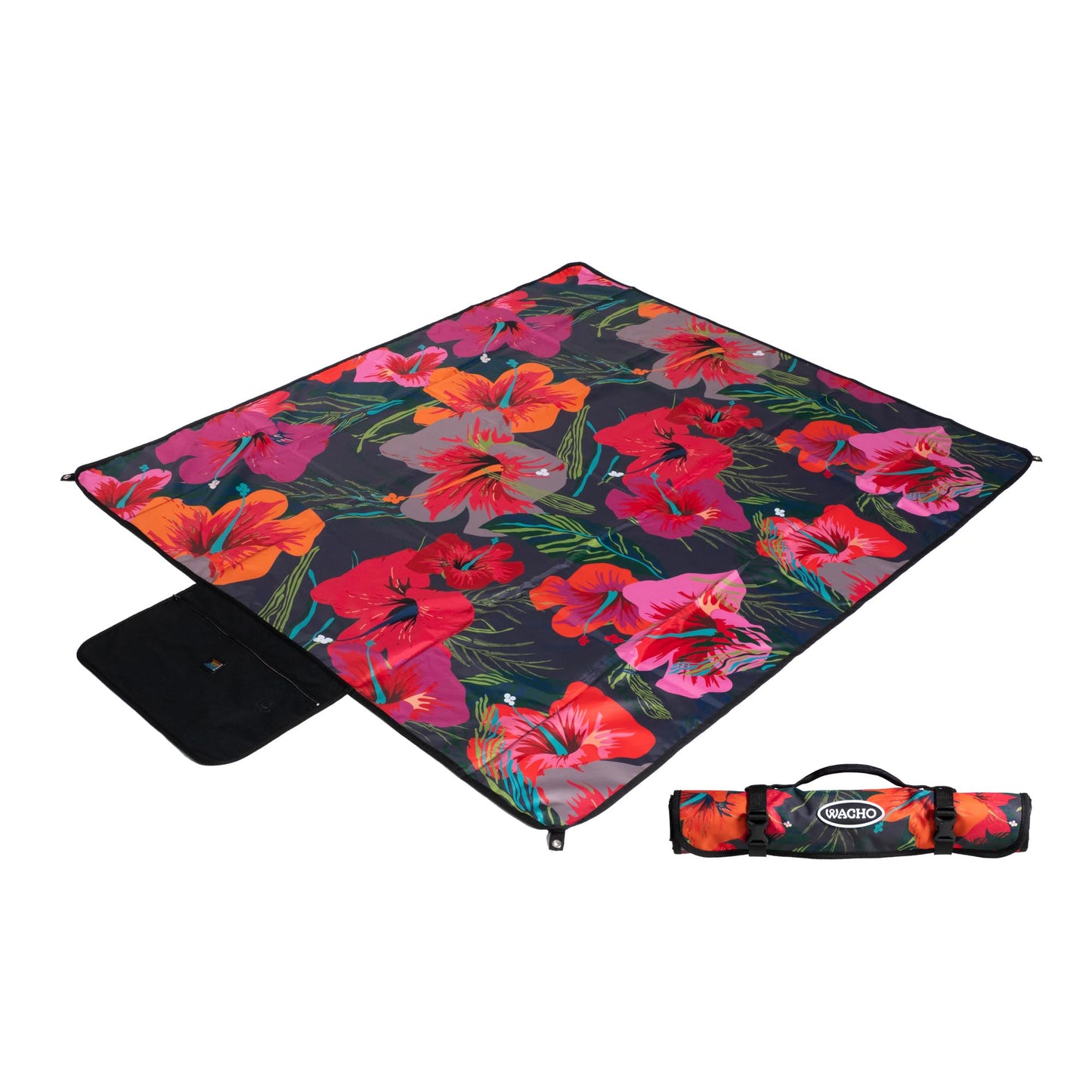 Wacho Beach Blanket Waterproof Sandproof and Picnic Blanket - Large Outdoor Blanket for Camping, Beach & Travel - Foldable Picnic Mat with Carry Bag- Beach Essentials - Hibiscus Floral