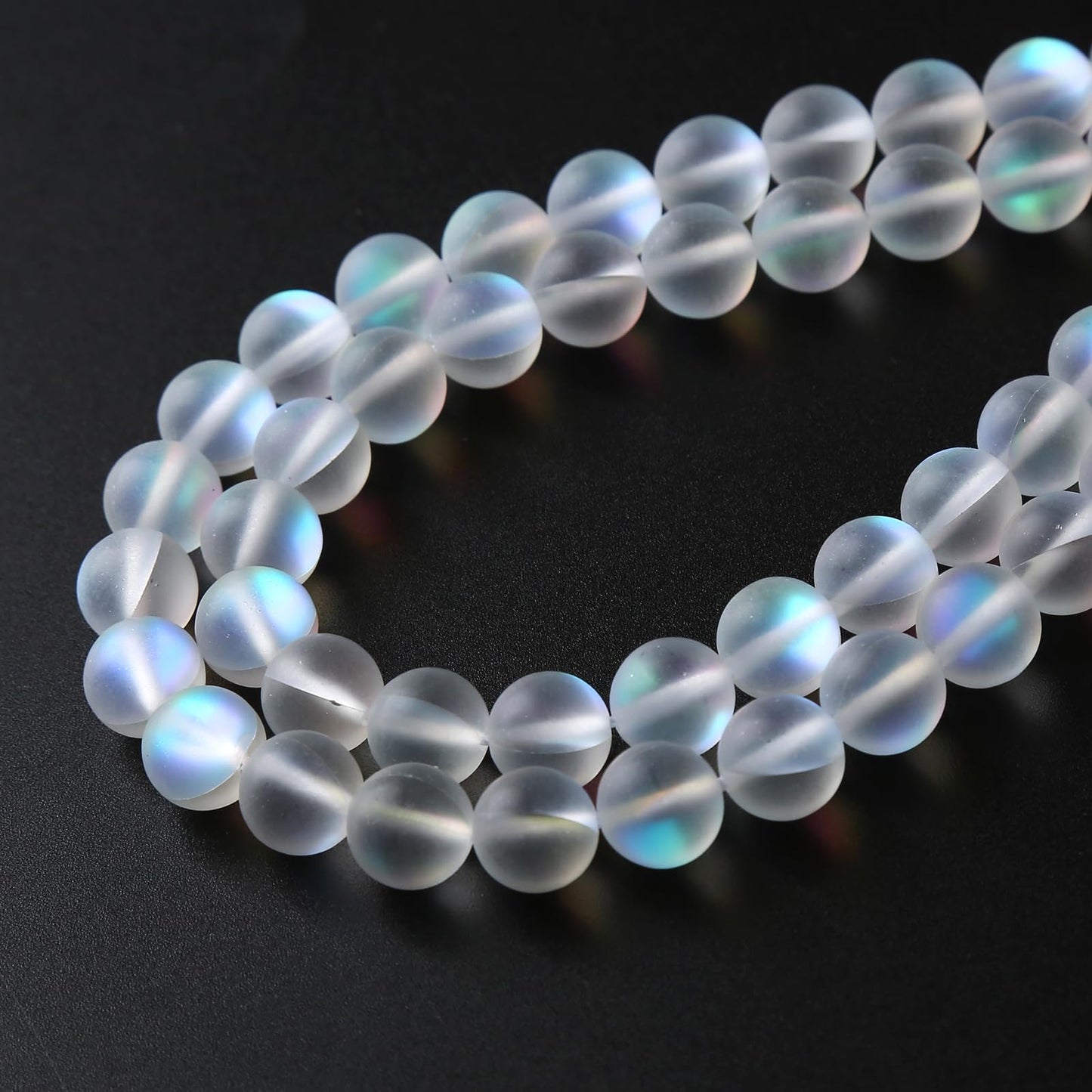 6MM 60PCS Natural Mystic Aura Quartz Beads Frosted Matte White Rainbow Round Loose Beads Jewelry Making DIY Bracelet