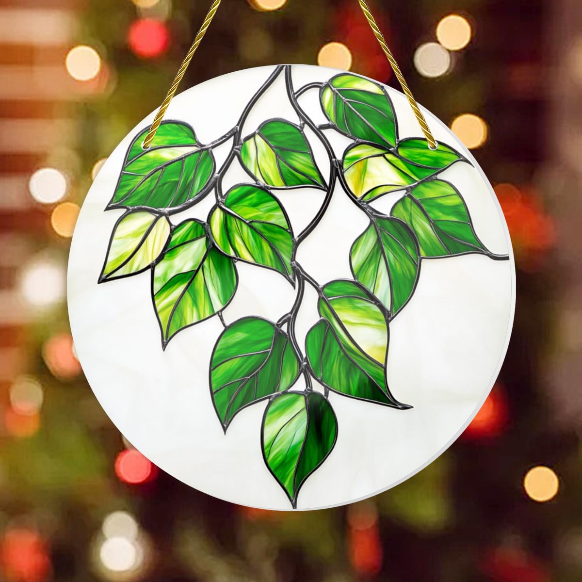 CDSASHCA Green Plants Shatterproof Acrylic Wall Art 6x6 Inch Nature Theme Decor for Living Room, Bathroom, Office Waterproof Stained Glass Panel with Leaf Patterns Easy Install Gift Idea