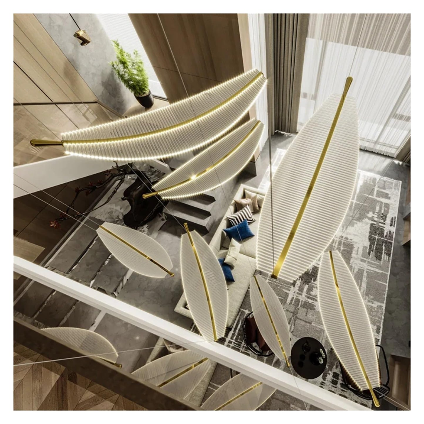 SXYH Rotating Staircase Chandelier attic Duplex Living Room Villa Hanging Long Chandelier Decoration,LED Chandelier Ceiling, 10 heads