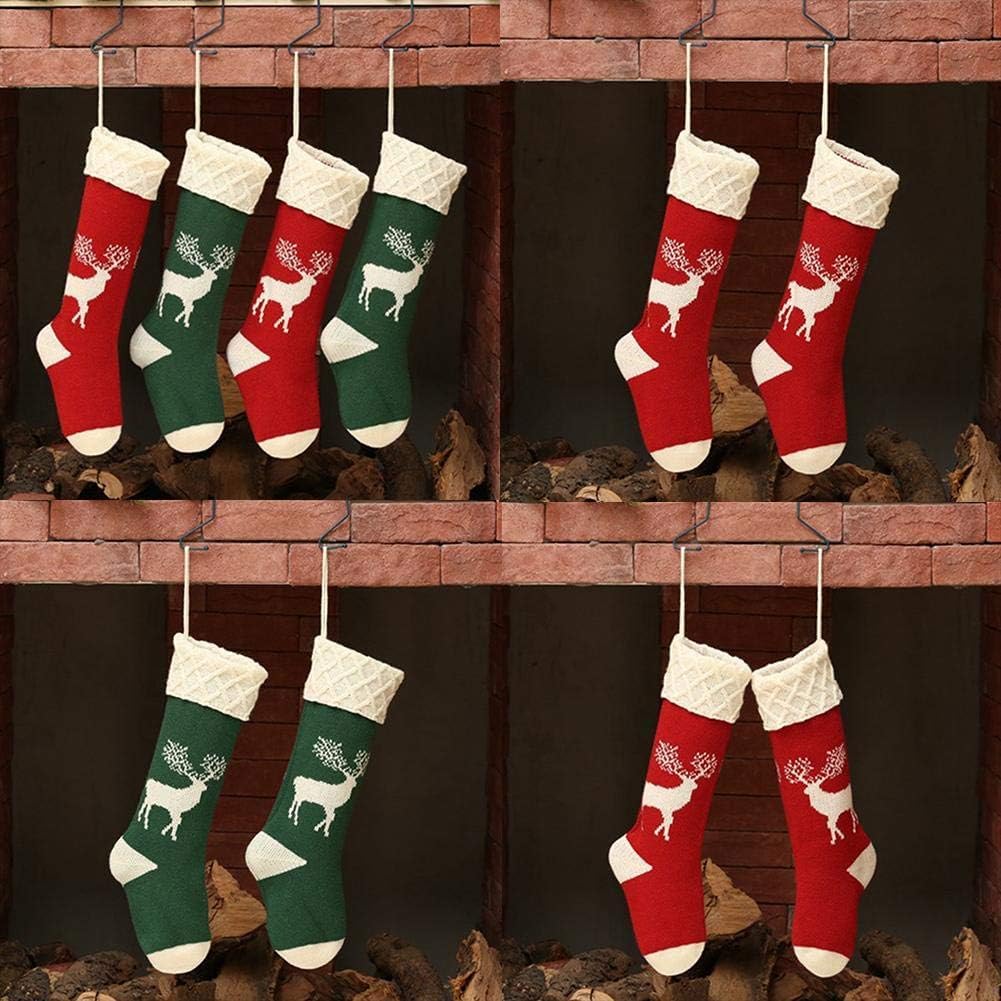 Guojanfon Christmas Stockings,Big Size 2Pack 18-Inch Extra Long Hand-Knitted Red/Green Reindeer Snowflakes Xmas Character for Family Holiday Season Decor