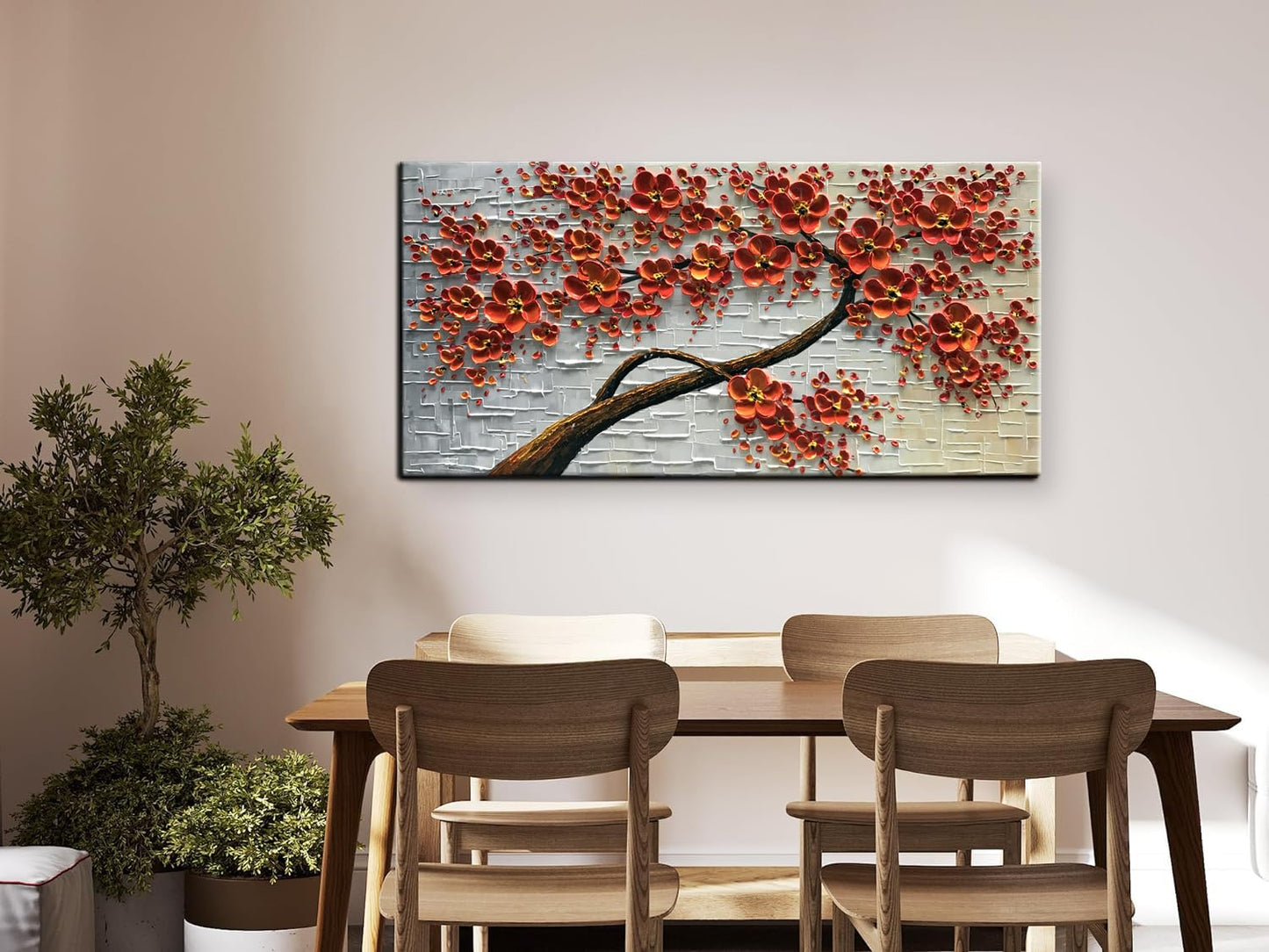 YaSheng Art -Large 3D Textured Framed Abstract Floral Oil Painting ,Wall Art for Living Room,hand painted Canvas Wall Art, Bedroom Wall Art Decor, 3D Red Floral Artwork, Modern Home Wall Decor 60x24inch