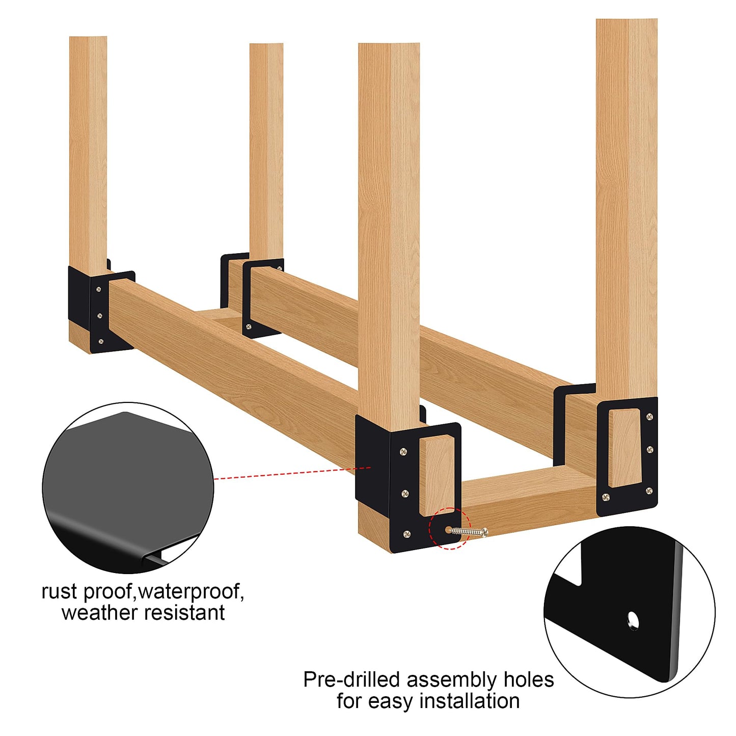 Zhitaoxun 4 Pack Firewood Log Storage Rack Bracket,Indoor Outdoor Adjustable Heavy Duty Powder Coated Steel Holder,Fireplace Wood Storage, Log Holder