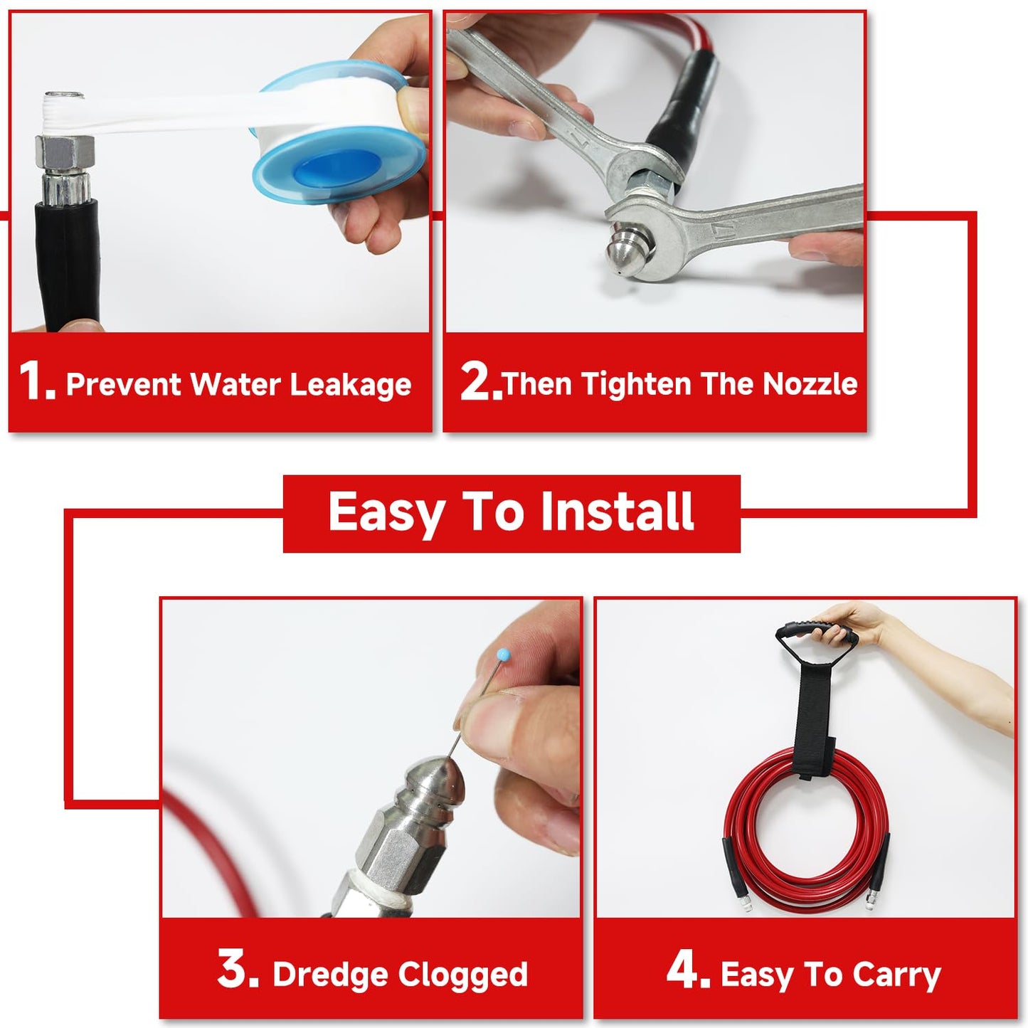 NIFUAL Sewer Jetter Kit for Pressure Washer,50FT 5800PSI Pressure Drain Cleaner 1/4 Inch NPT Corner Rotating and Button Hose Sewer Jetting Nozzle for Homeowners & DIYers (50FT)