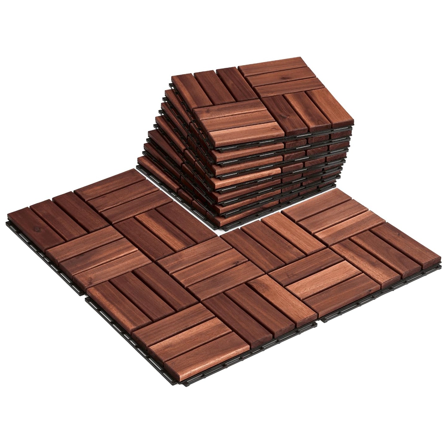 THYOI Premium Deck Tiles, Patio Flooring - Outdoor Waterproof Acacia Wood Tiles for All Weather Use - Balcony, Backyard, Indoor & Outdoor (Square Ft) (10, Dark Brown, 12S)