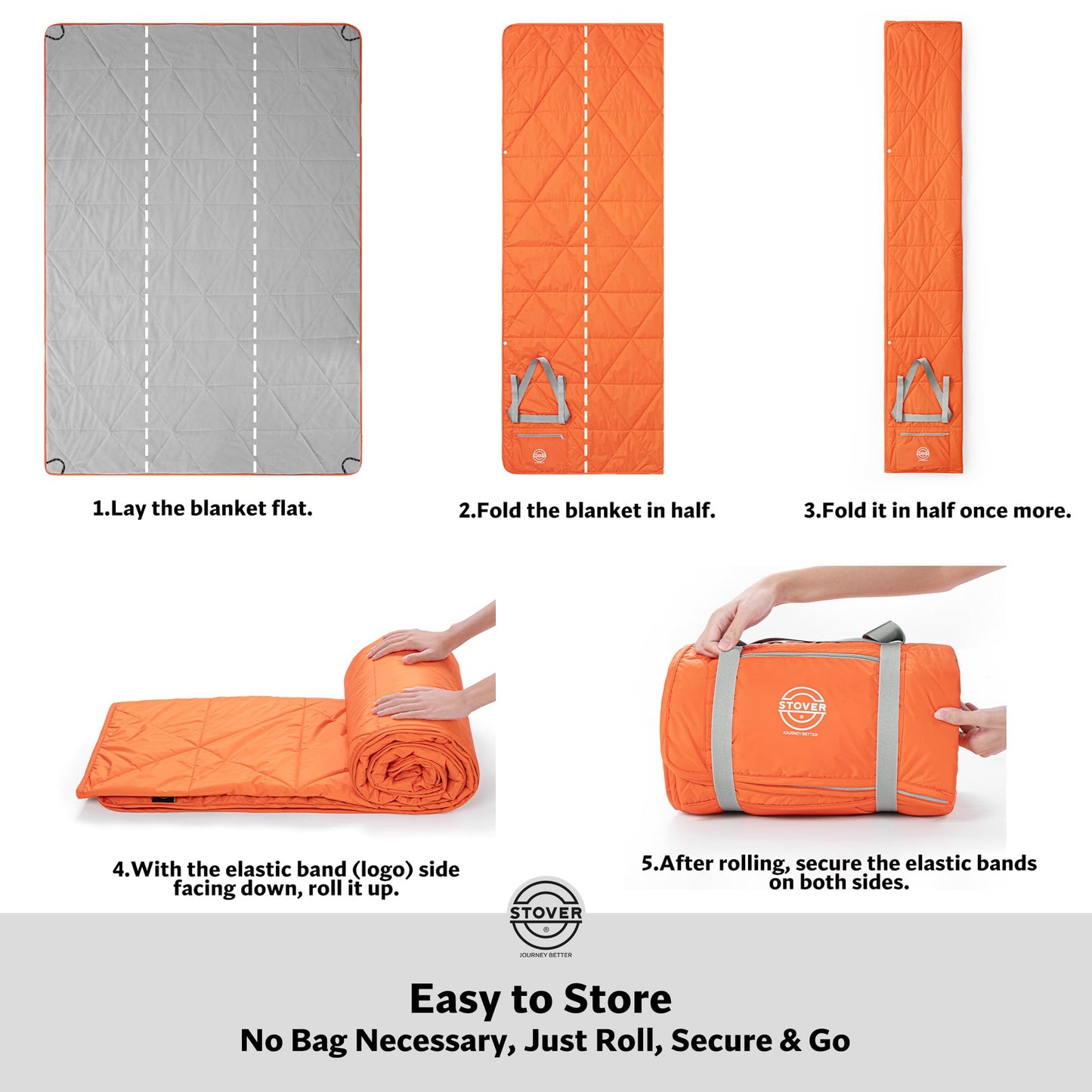 STOVER Large Waterproof Outdoor Stadium Blanket- Extra Thick Soft Fleece Camping Blanket for Travel, Picnics, Sports, Dogs- 79"x55" Warm, Windproof, Sand-proof, Lightweight, Packable (Game Day Orange)