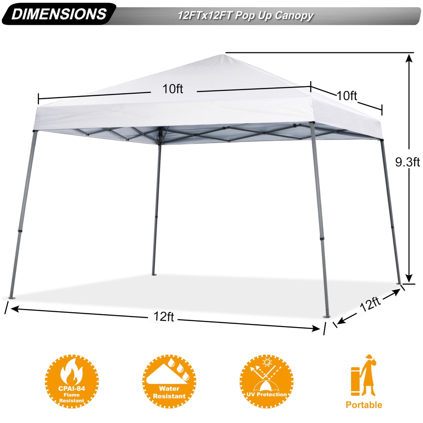 ABCCANOPY Stable Pop up Outdoor Canopy Tent 12 x 12 ft Base / 10 x 10 ft Top, White