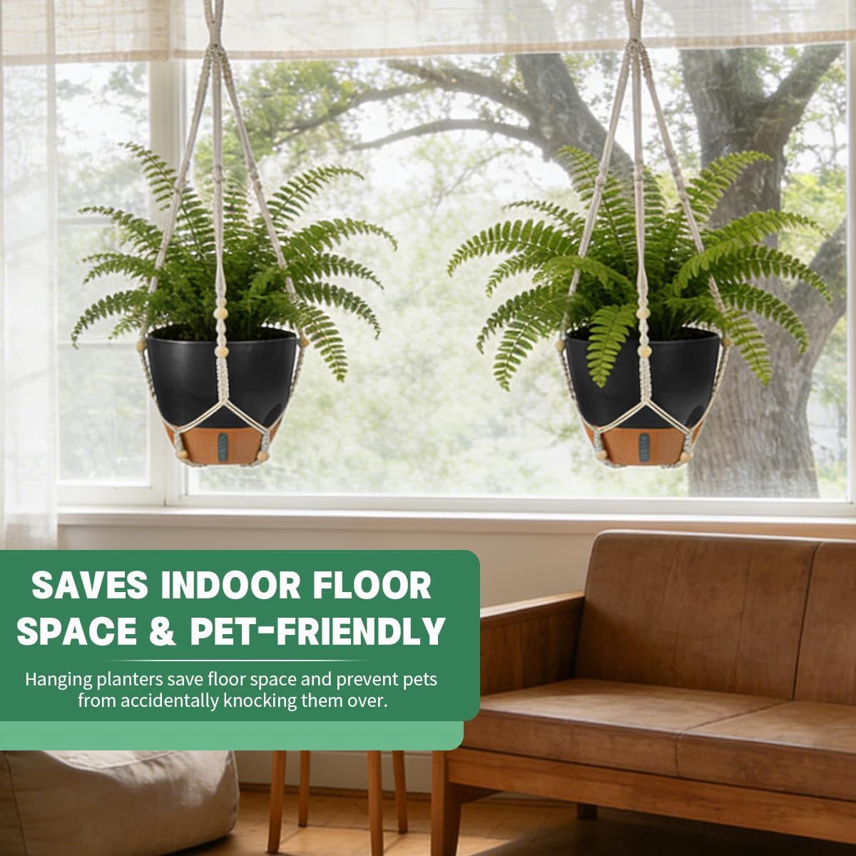 YUNLINGAA Self-Watering Hanging Planters for Indoor Plants Set 2-Piece Includes Plant Hanging Pot, Drainage-Hole Hanging Pot, and Hanging Basket Rack (10 Inches, Black)