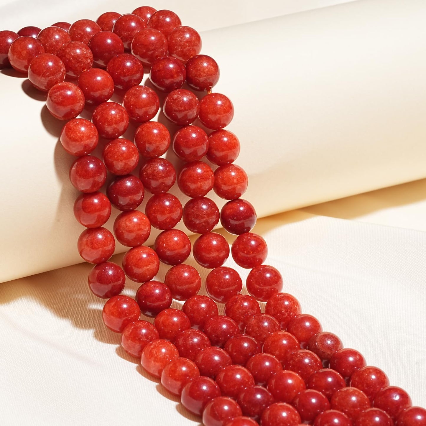 10mm Natural Red Coral Gemstone Beads Polished Round Smooth Stone Beads for Bracelets Jewelry Making 15inch Loose Beads