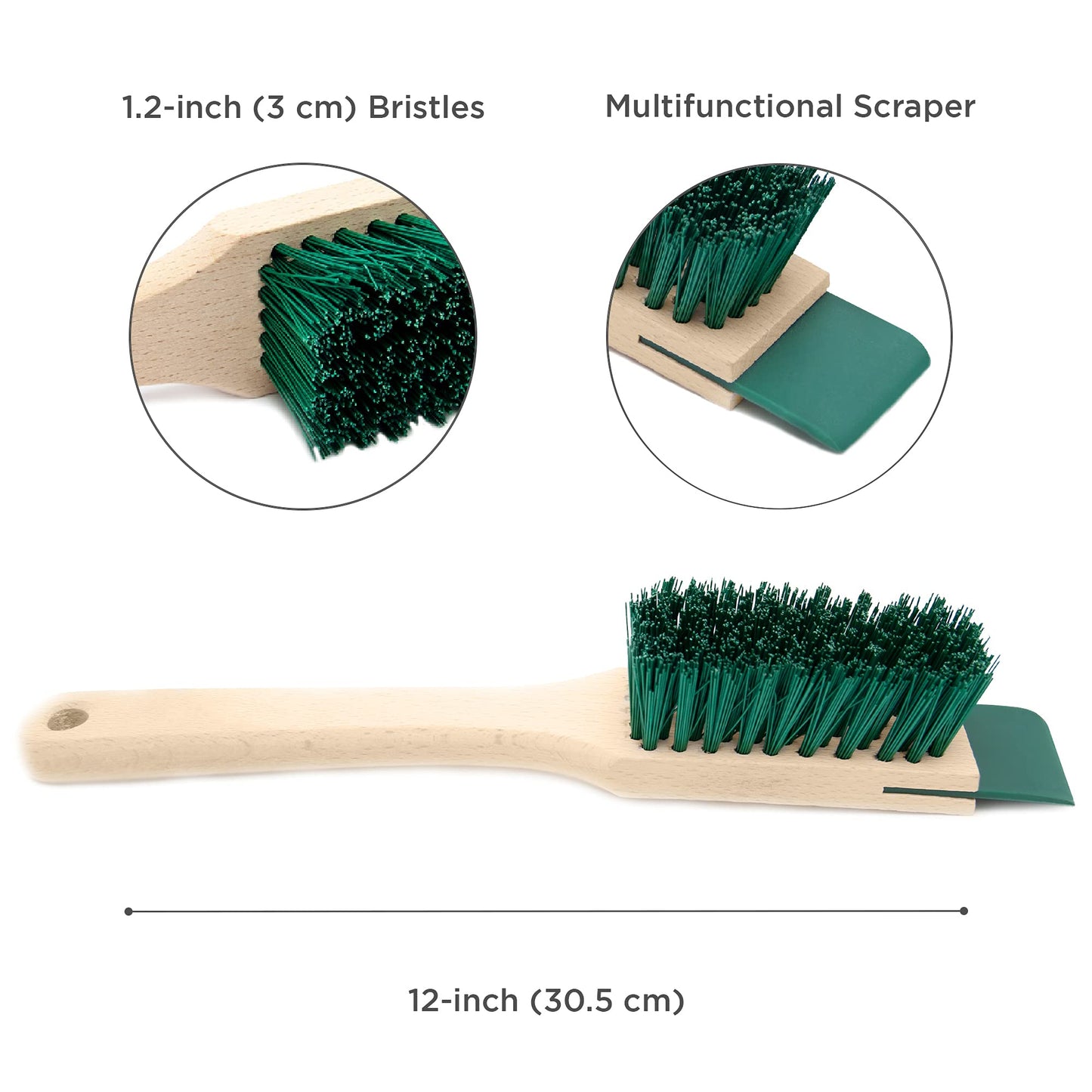 Heavy Duty Scrubbing Brush - Stiff Bristle Scraper, Wooden Handle, Universal Outdoor Cleaning Tool