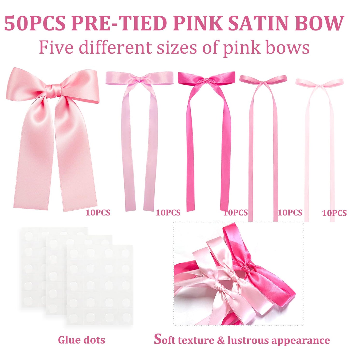 Pink Bow Wall Décor Backdrop Ribbon Bow Garland DIY Pink Bows Party Decorations for Baby Shower Women Girls Coquette Birthday Christmas Room Bedroom Decoration 50Pcs