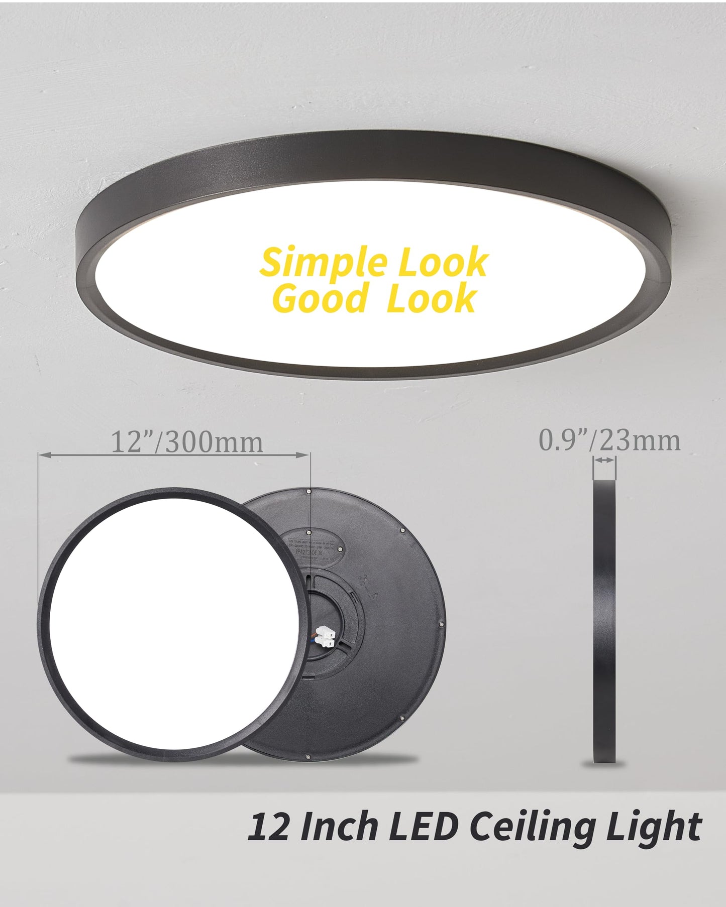 4pack 12 Inch Flush Mount Ceiling Light, 24w Led Ceiling Light, 3000k/4000k/6000k Selectable 2520lm Ceiling Lights, Super Slim Led Light Fixture for Bedroom Kitchen Living Dining Room Office (Black)