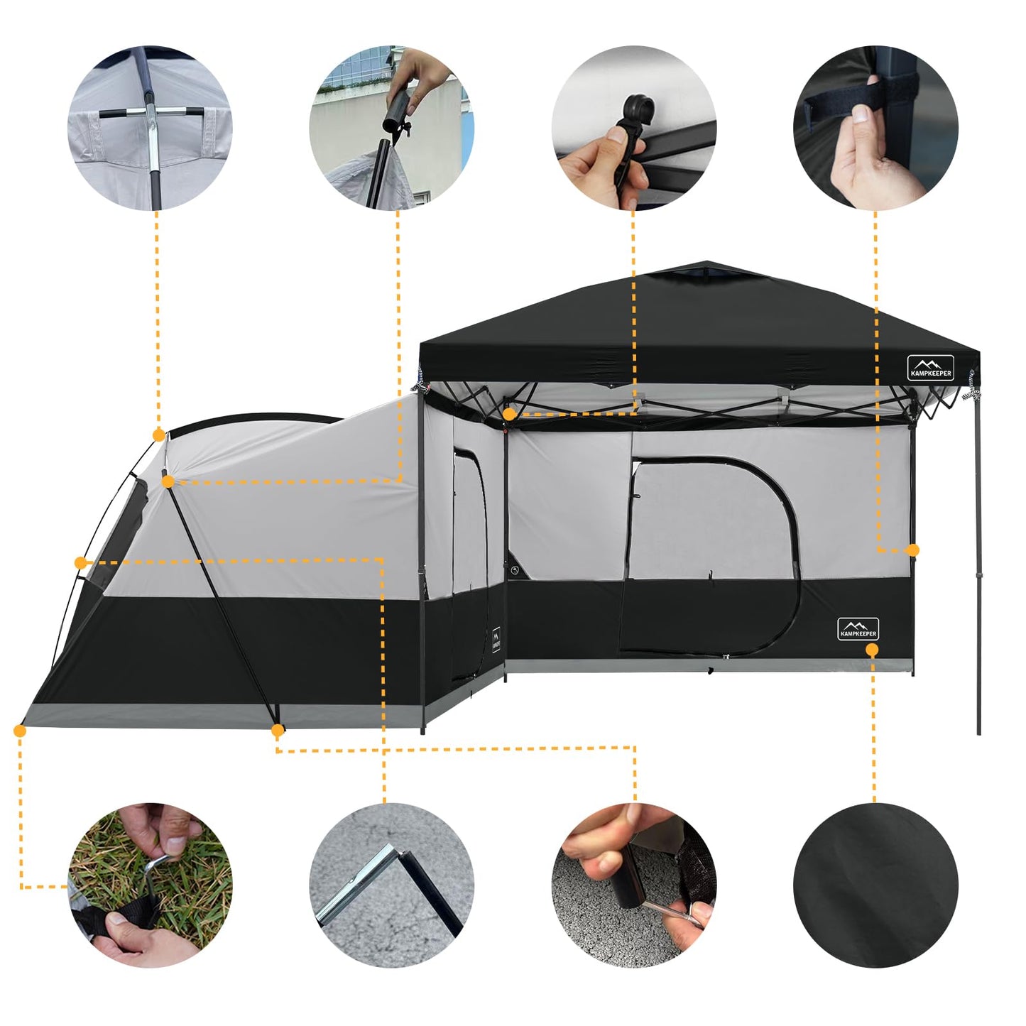 KAMPKEEPER Canopy Side Tent,4-6 Person Camping Cube Tent for 10x10 Pop Up Canopies,Easy Up Gazebo with Window,Compatible with 10' Wide Canopy Tents (Black)