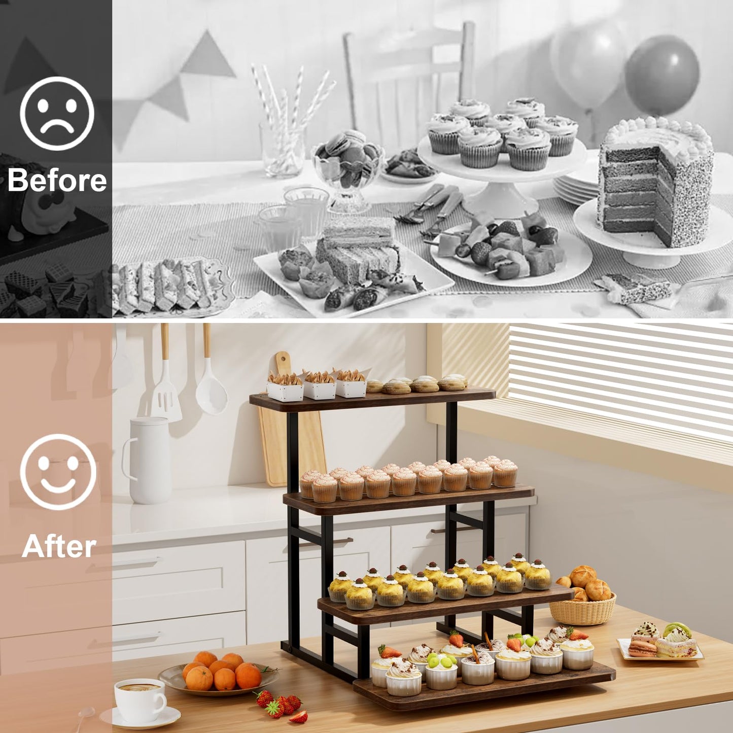 FZGhome Cupcake Stand for 50 Cupcakes 4 Tiered Tray Stand for Food Cookie Wooden Dessert Display Risers for Party Wedding Buffet Stepped Risers Display Stands for Vendor Farmers Market Display, Brown