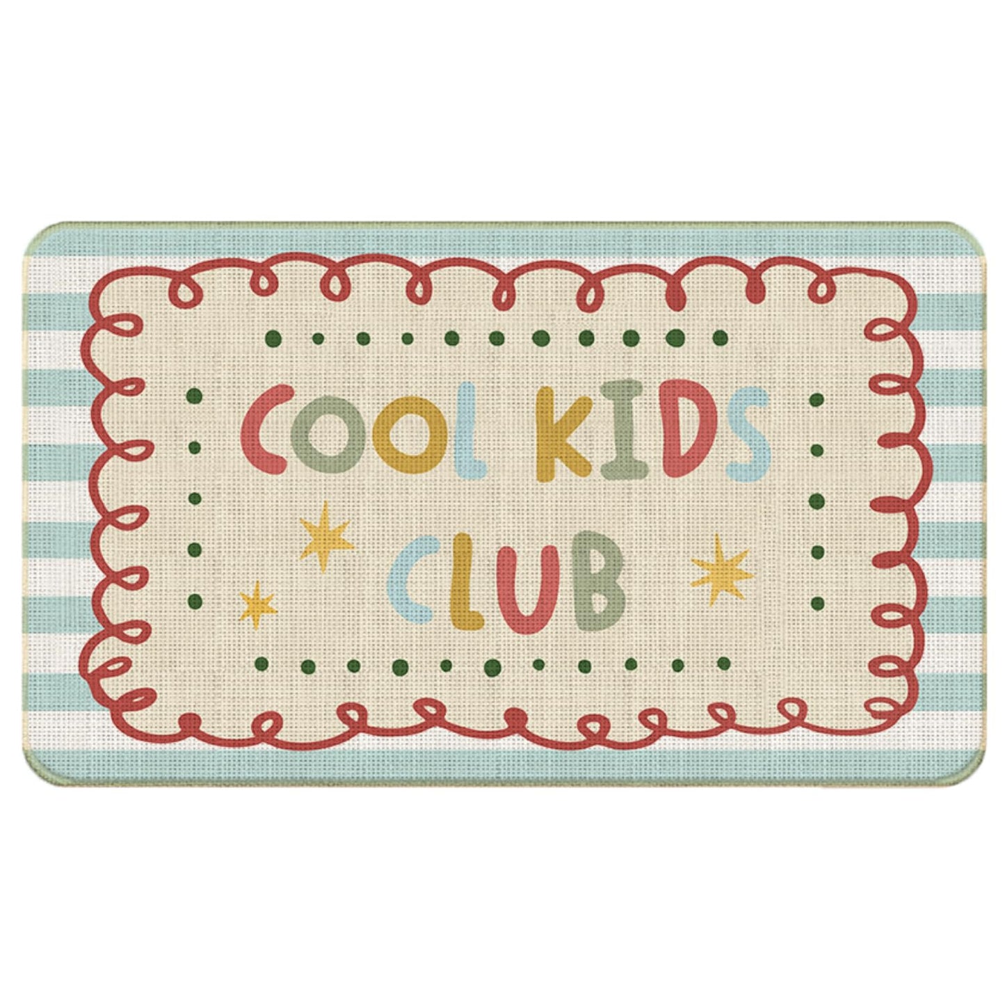 Chicimln Boho Welcome Door Mat for Kids Room Nursery Playroom, Cool Kids Club Non-Slip Linen Doormat Outdoor Indoor Entrance, Boho Striped Small Rugs for Entryway Front Door Porch, 17x30 Inch