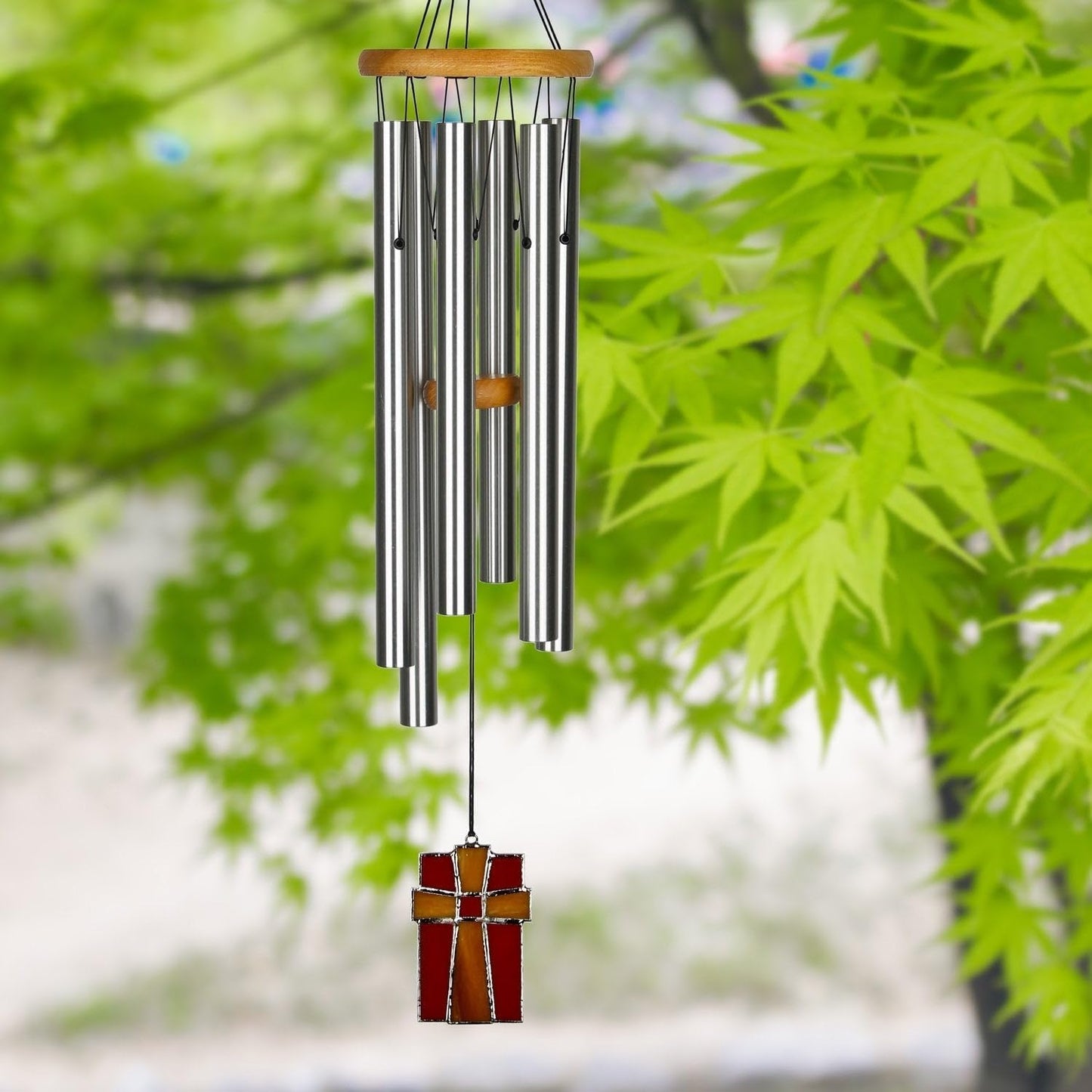 Woodstock Wind Chimes for Outside, Outdoor Decor, Garden, Patio and Front Porch Decor, (28") Memorial Sympathy Wind Chimes Amazing Grace Wind Chime Stained Glass Cross Christmas Gifts (AGS)