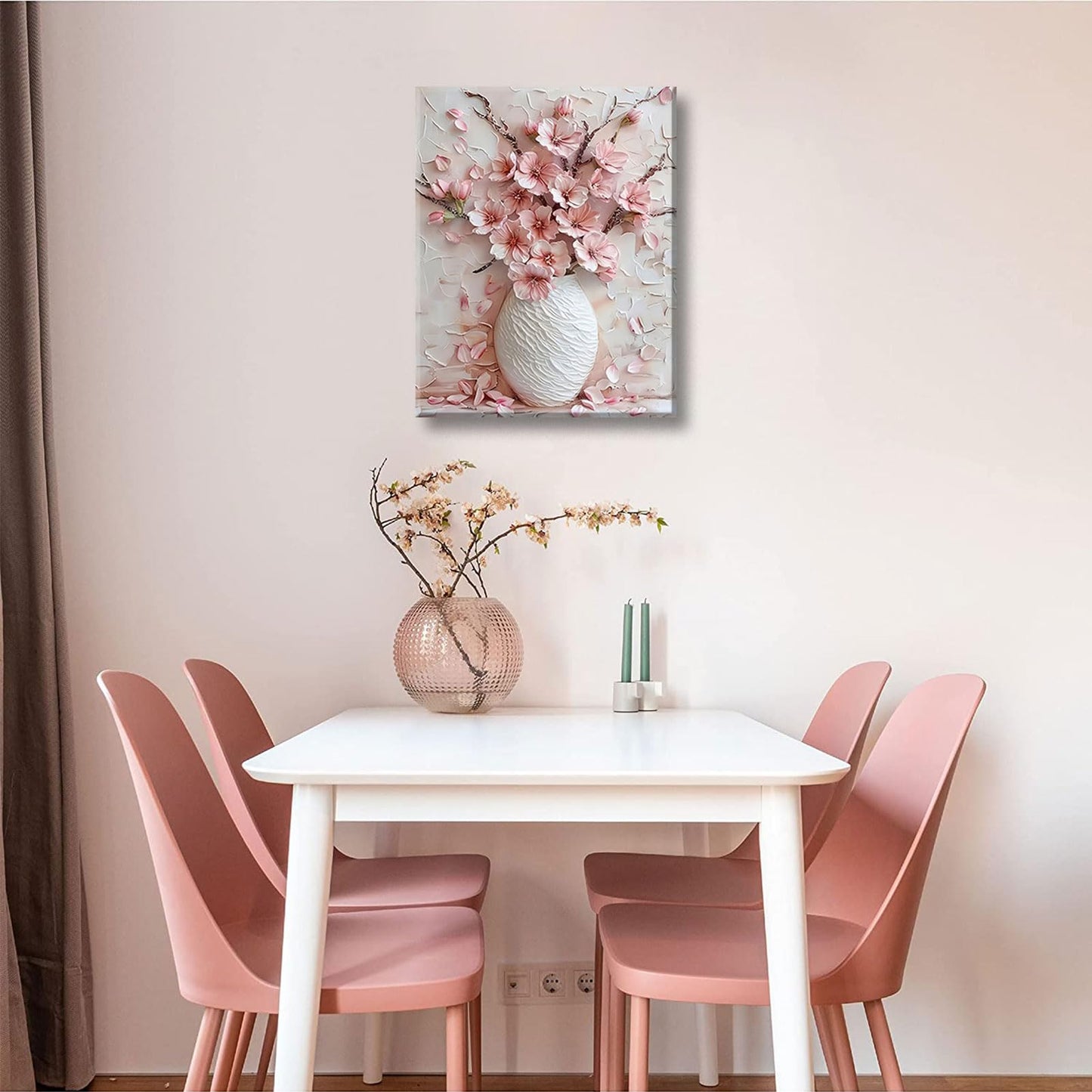 Pink Floral Canvas Wall Art sakura Flowers Botanical painting Decor Pictures Cherry blossoms Posters Prints for Living Room Classroom Bedroom office corridor bathroom Decoration