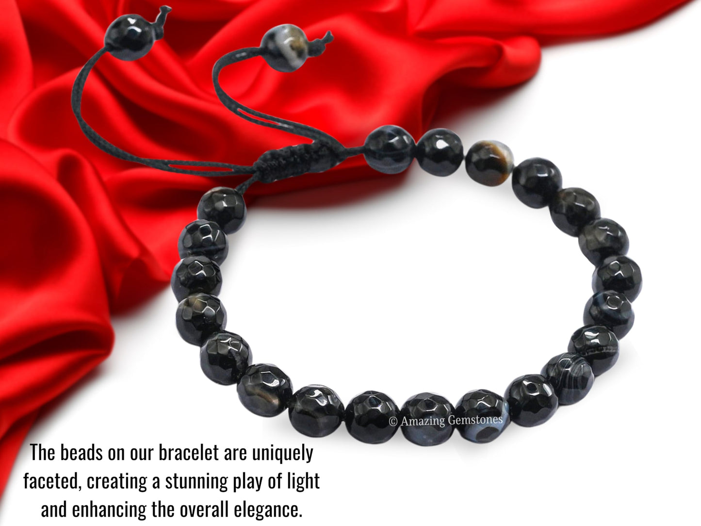 Amazing Gemstone Black Hakik Bracelet for Women - Chakra Mens Bracelet Protection Crystals and Healing Stones - Faceted Beaded Blessing Bracelet Spiritual Meditation Gift (Adjustable)