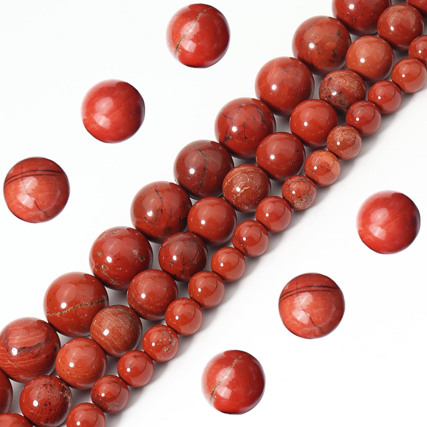 Siomia 45pcs 8mm Natural Red Jasper Gemstone Beads Energy Healing Crystal Round Loose Stone Beads for Jewelry Making, DIY Bracelets Necklaces