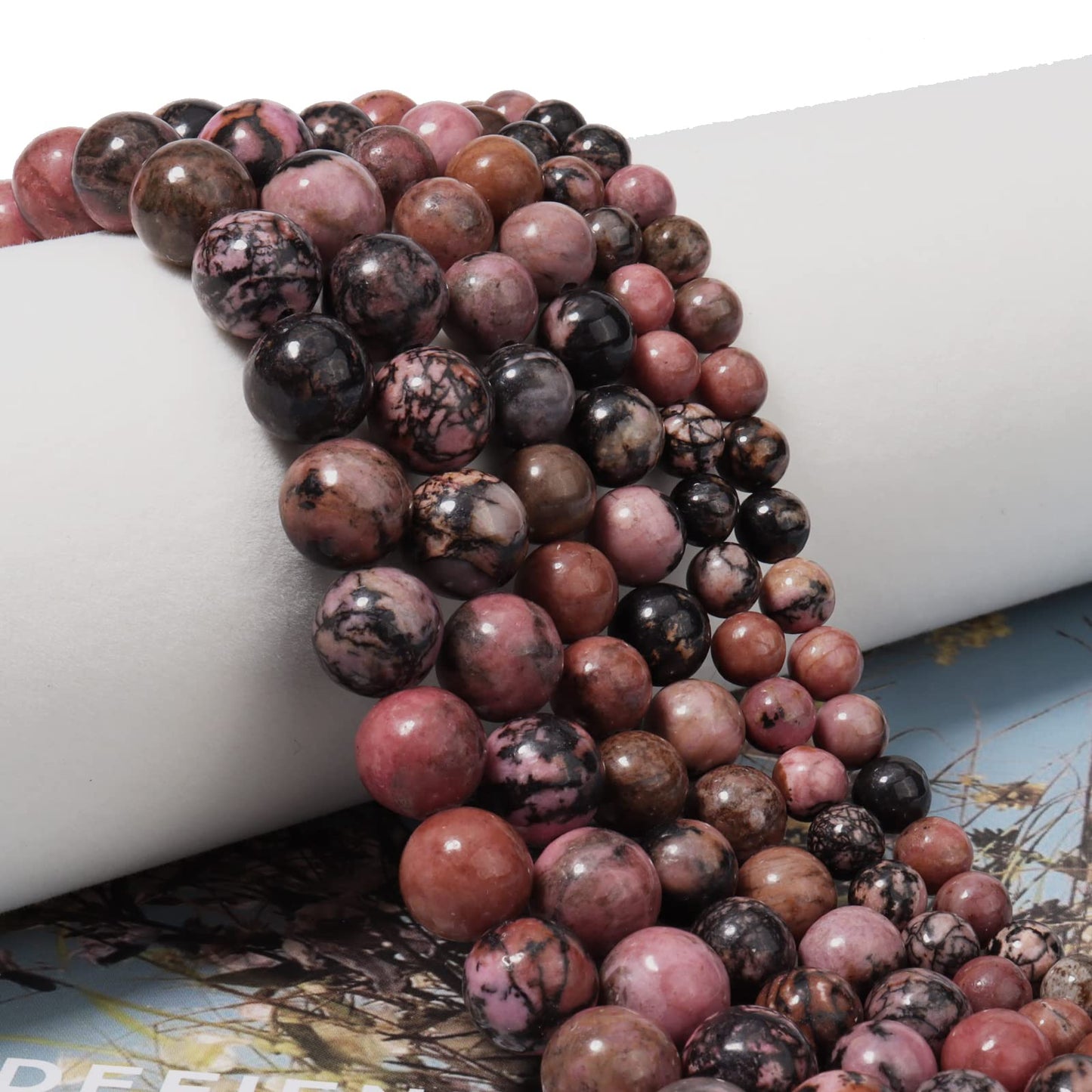 45pcs 8mm Natural Stone Beads Red Black Rhodonite Beads Energy Crystal Healing Power Gemstone for Jewelry Making, DIY Bracelet Necklace