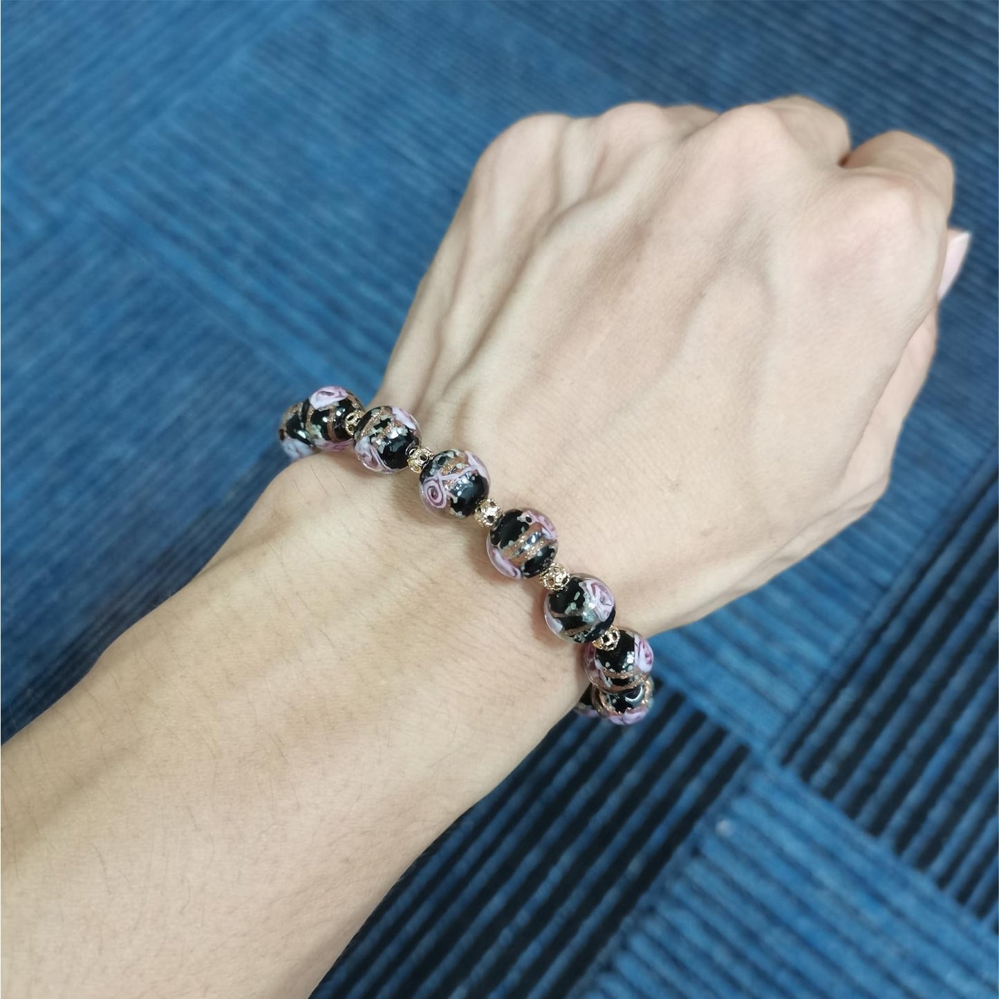 grehapas Rose luminous Beaded Stretch Bracelet for Women, Glowing Luminous Healing Crystal Glass Bracelet Jewelry for Women