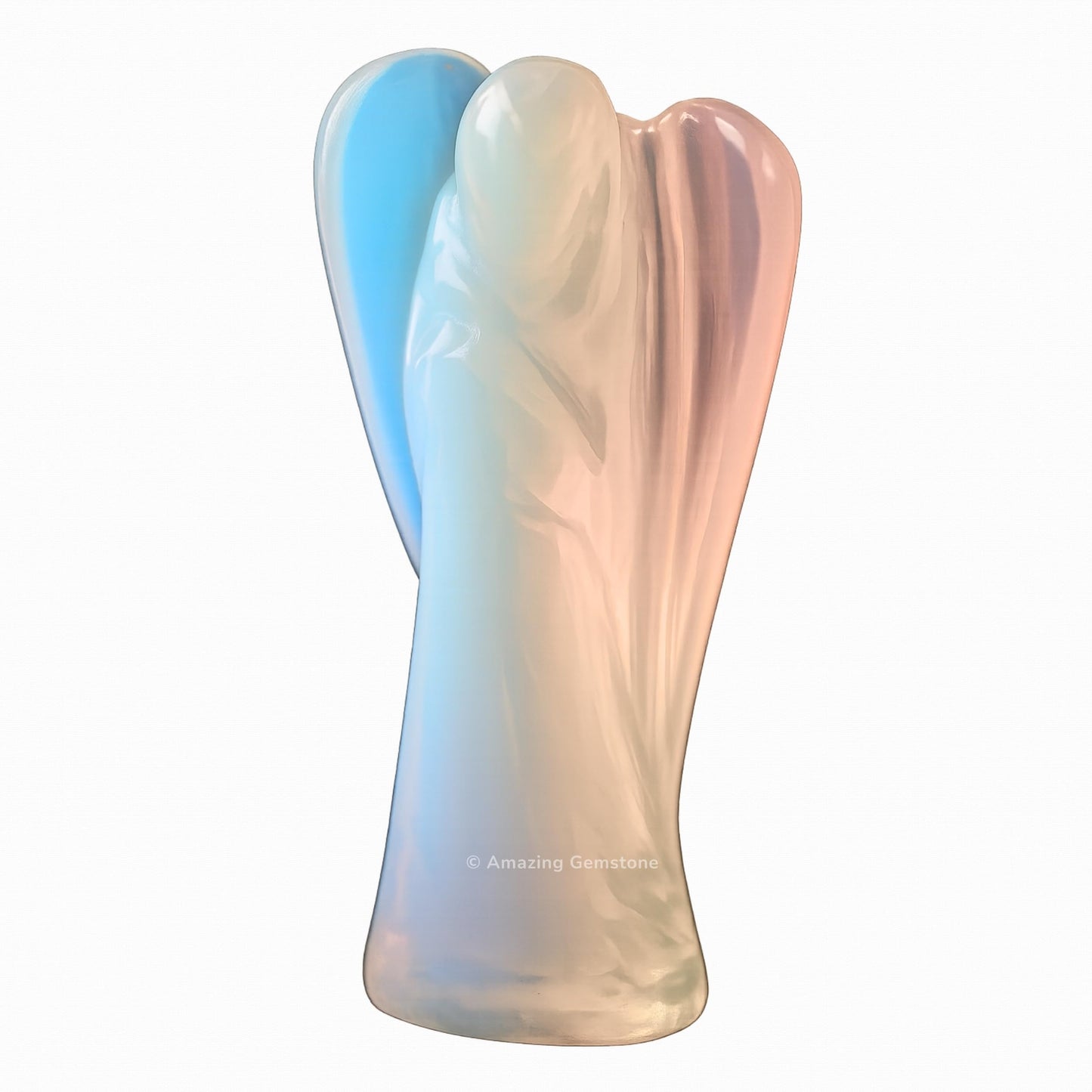 Amazing Gemstone Opalite Crystal Guardian Angel Figurines Ornament for Healing Birthstone, Decoration Statue (Hand Carved Pocket Gemstone Angel) (2 inch)