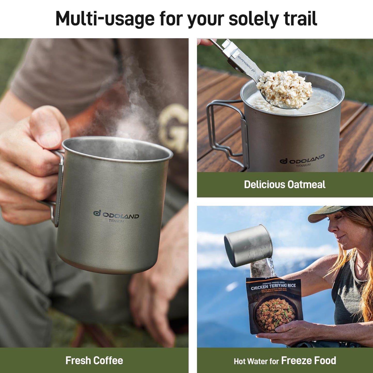 Odoland Titanium Camping Cookware 420ML & 750ML Titanium Pot with Lid and Spork Lightweight Camping Pot for Backpacking Hiking Traveling and Picnic