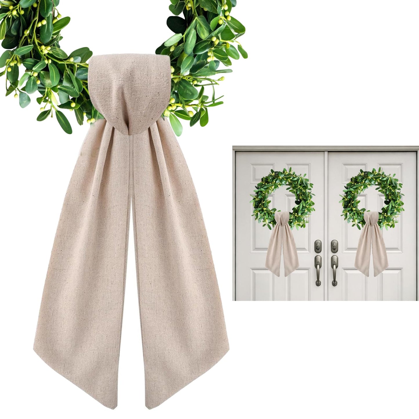 2 Pack Burlap Wreath Sash for Front Door, Blank Linen Sash for Wreath Spring Garland Holiday Porch Home Decor, Natural