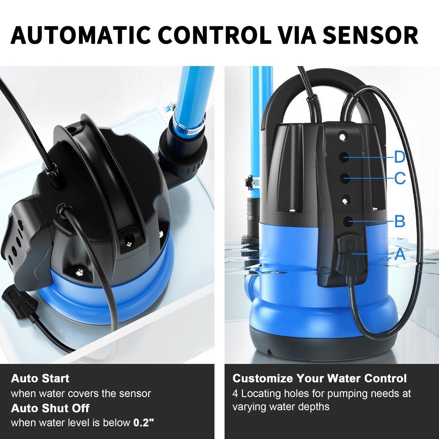 FOTING Sump Pump 3/4HP Dirty Submersible Water Pump,2400GPH Utility Pump Thermoplastic Electric Portable Transfer Water Pump for Swimming Pool Pond Basement with 16ft Power Cord, with Float Switch