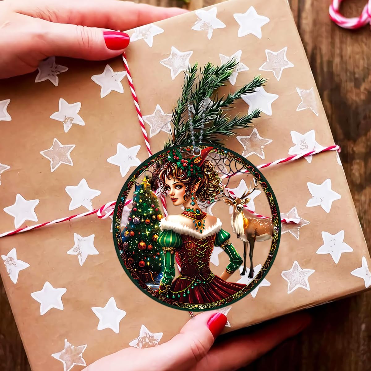 Elf Ornament, Women & Deer Ornaments for Christmas Tree, Beautiful Elf Christmas Decor, Funny Christmas Ornaments Exchange Ideas