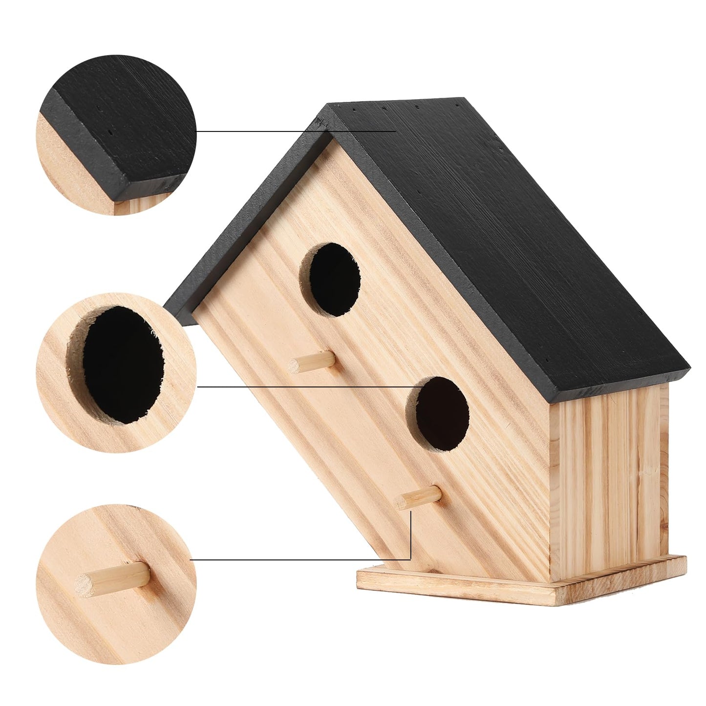 Bird House for Outside, Wooden Birdhouse for Outdoors Hanging - 2 Hole Wren House for Bluebirds Cardinals, Small Garden Bird House with Metal Hook