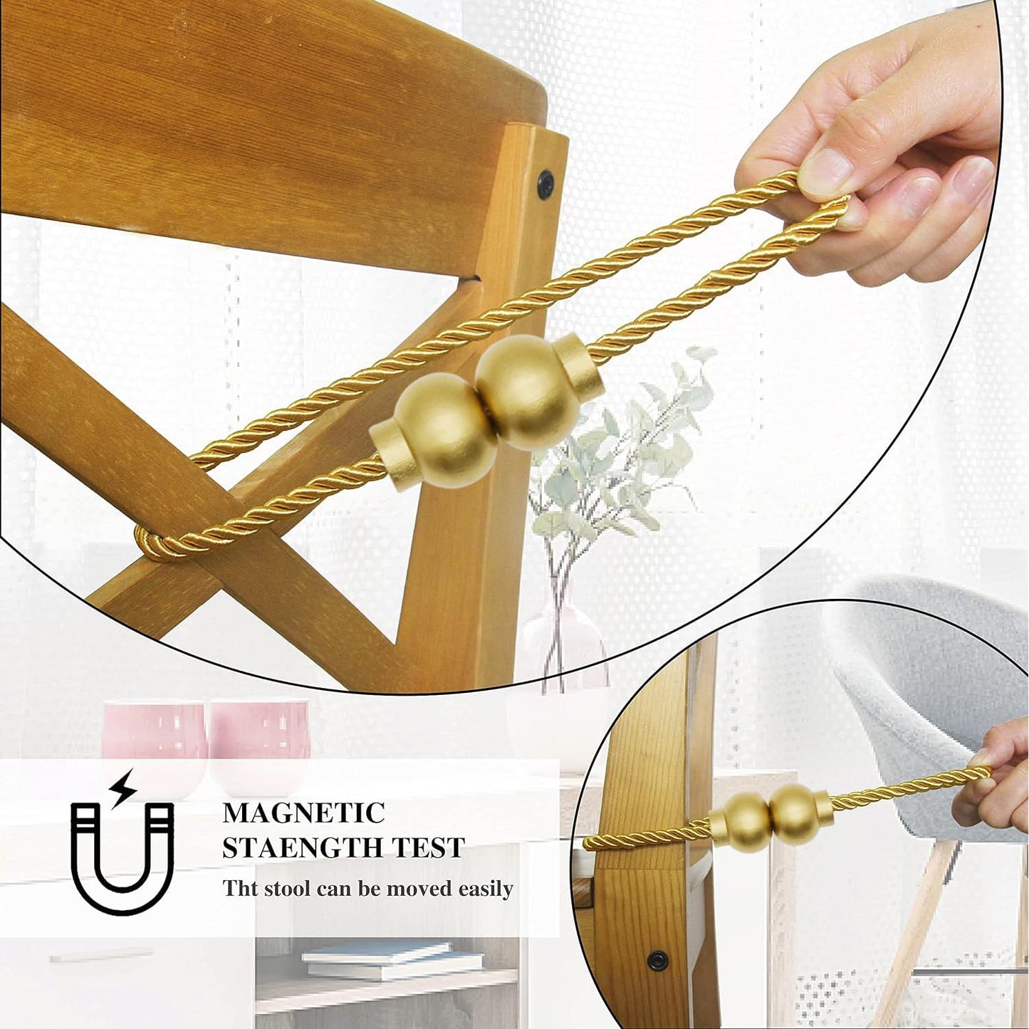 HIASTRA 2 Pack Magnetic Curtain Tiebacks Modern Handmade Rope Curtain Tie Backs Decorative Drapes Weave Holdbacks for Home Outdoor Bedroom Office Decorative Curtain, Gold