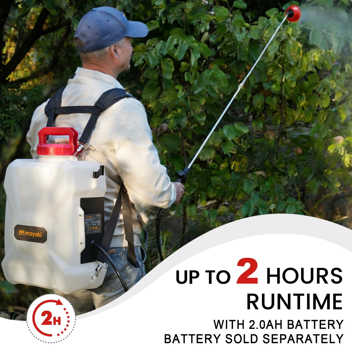 3Gallon Lawn Garden Sprayer Compatible with Milwaukee 18V Battery(Tool Only), Backpack Pump Sprayer, Translucent Water Tank, Adjustable Pressure, for Spraying Plants, Watering, Weeds, Cleaning