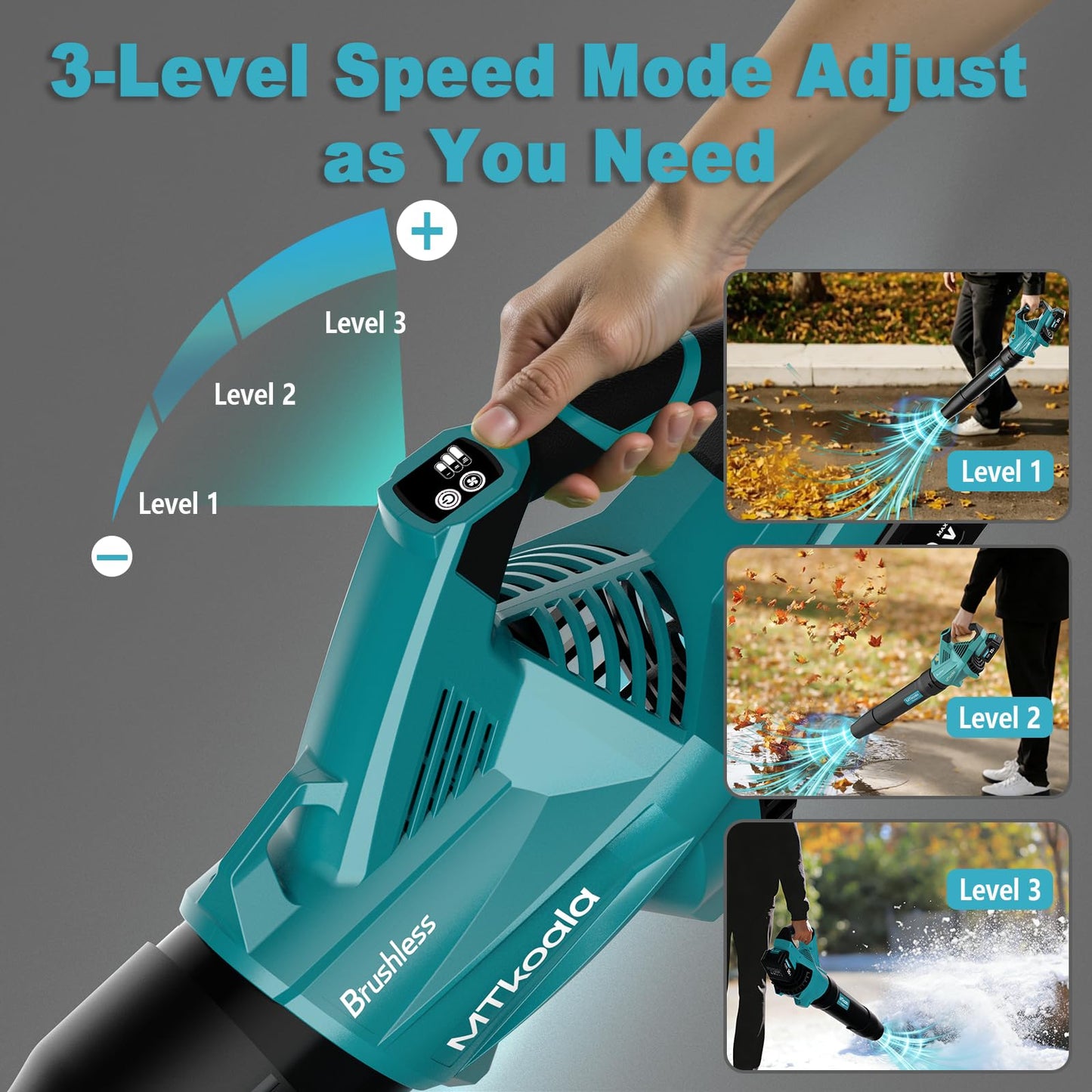 MTkoala Leaf Blower Cordless, New Upgraded 1200W Brushless Motor Leaf Blower, 700CFM 200MPH with 3 Speed Modes, 160Mins Max Runtime, Handheld Electric Blower for Lawn Care, Yard, Dust & Snow (Blue)