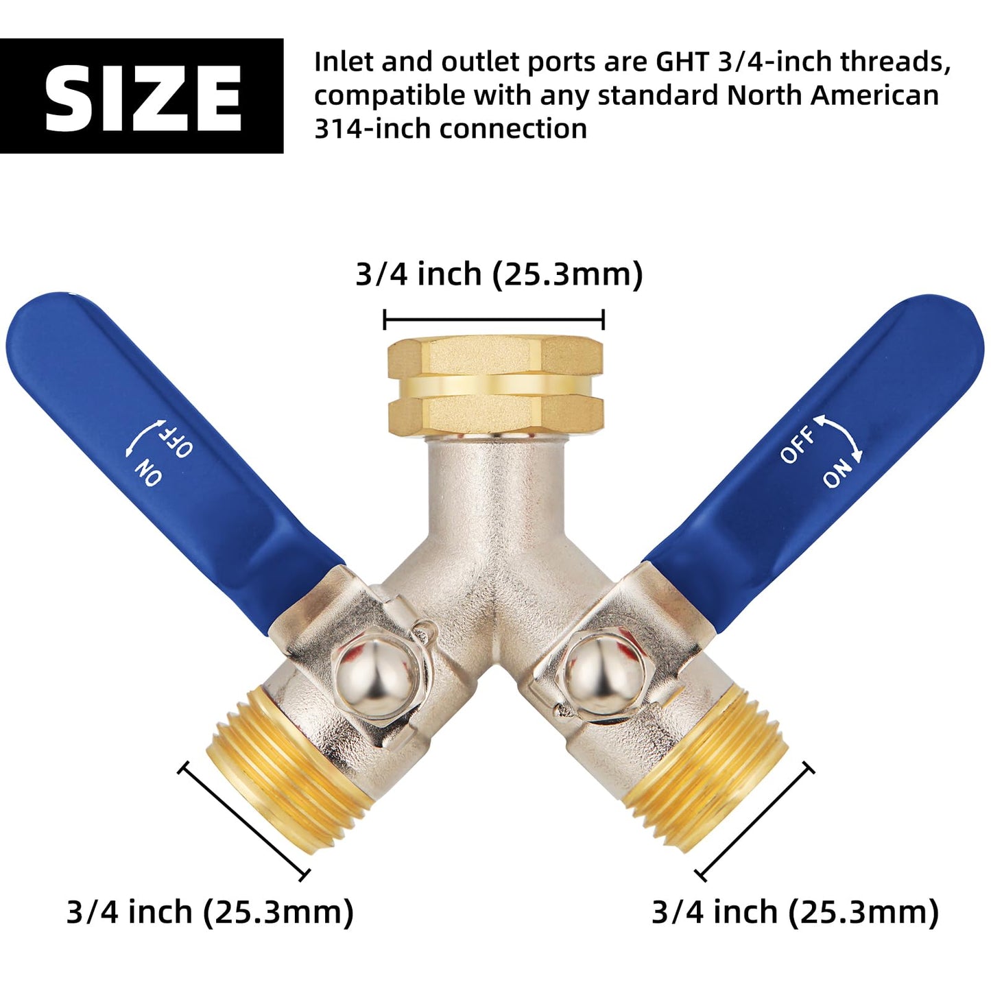 DINGBAI 2 Way Hose Splitter, Brass High Flow Garden Hose Splitter Heavy Duty, Hose Connector, Water Spigot Splitter, Full Flow Faucet Splitter with shutoff, 3/4” GHT Inlet