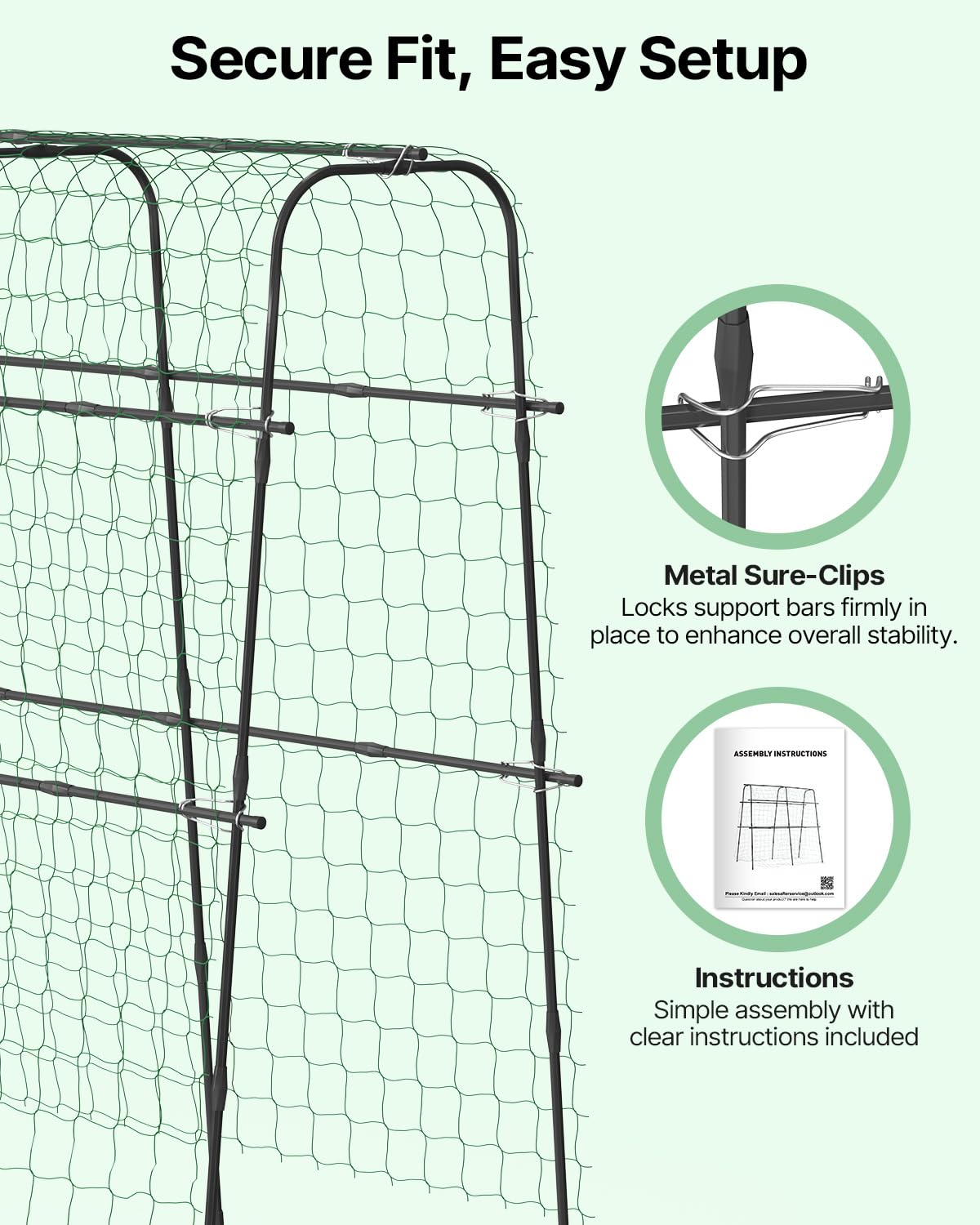 Suteck Cucumber Trellis for Raised Bed – 63" Tall Arch U-Shaped Metal Garden Trellis for Climbing Vegetables, Easy Assembly Plant Support for Home Gardeners