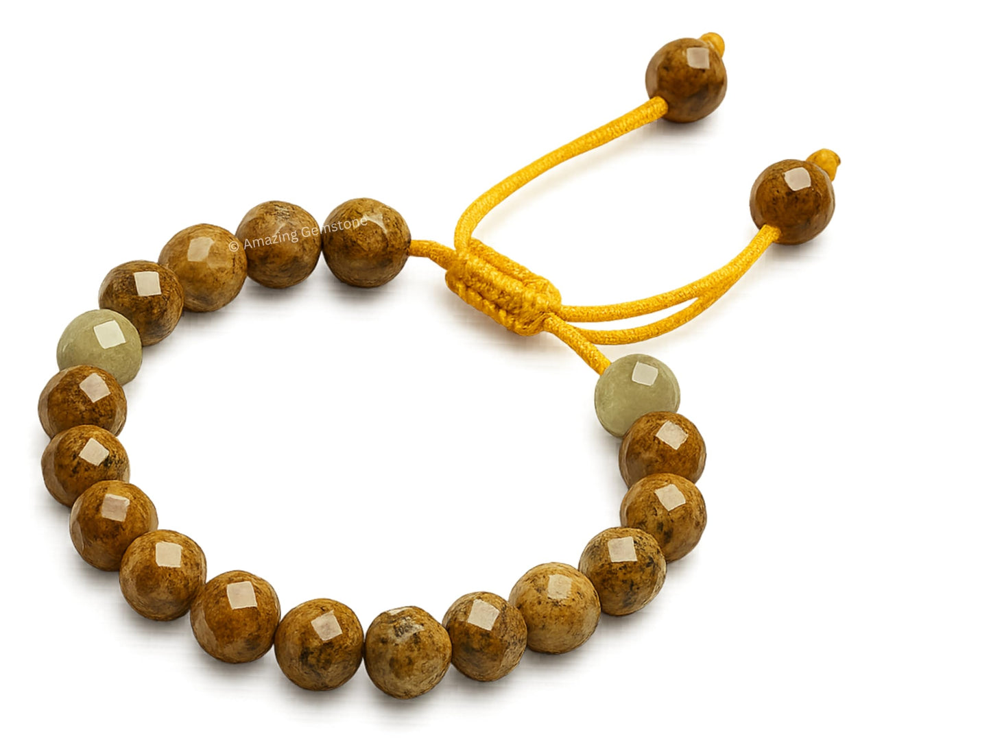 Amazing Gemstone Picture Jasper Bracelet for Women - Chakra Mens Bracelet Protection Crystals and Healing Stones - Blessing Bracelet Spiritual Meditation Gift (Faceted Beaded Bracelet, Adjustable)