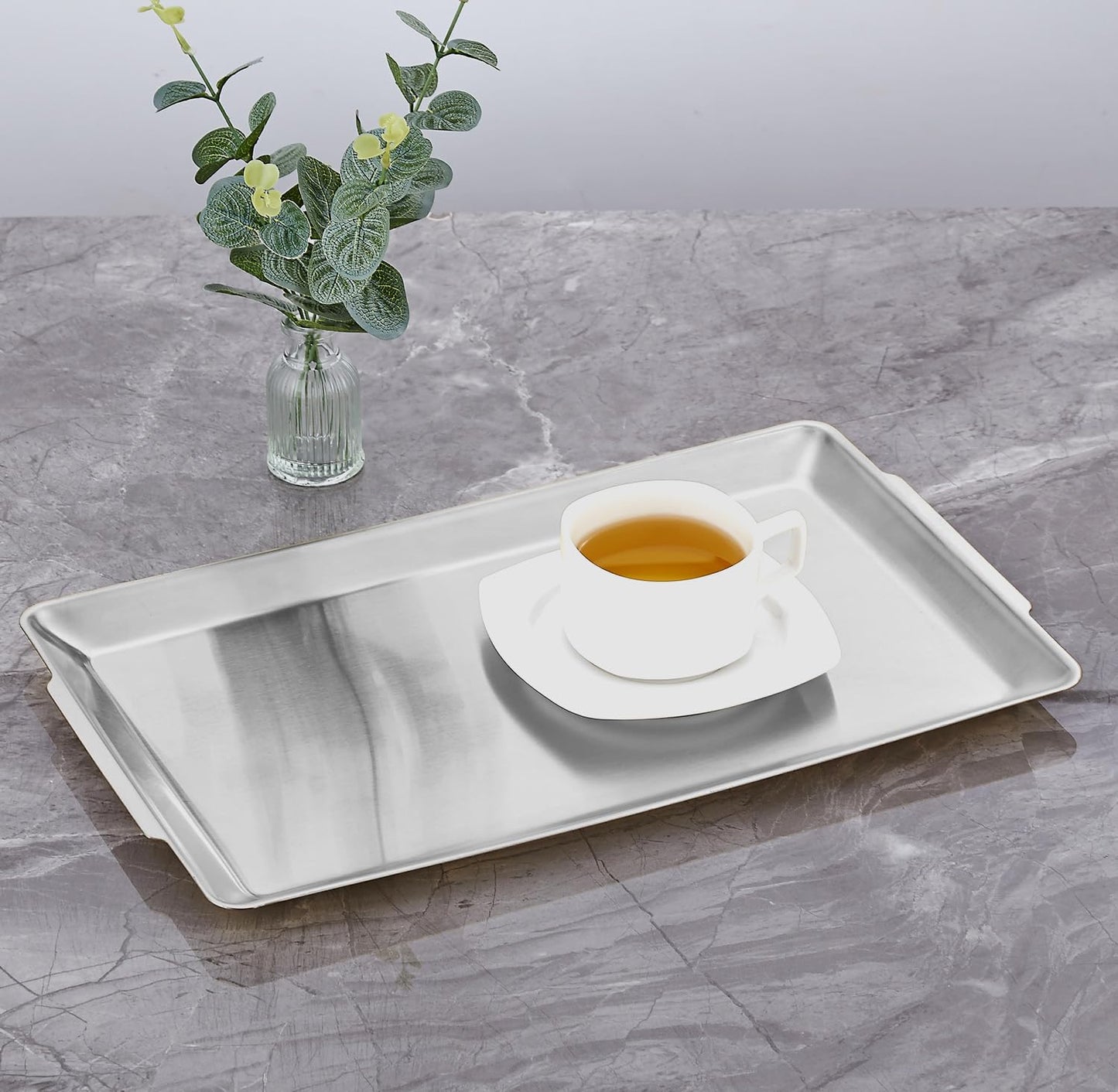 15.8" x 9.5" Large Serving Platters, Stainless Steel Heavy-Duty Large Serving Trays, Silver Rectangular Plates for Food, Fruit, Party, Wedding, Christmas, Chip and Scratch Resistant