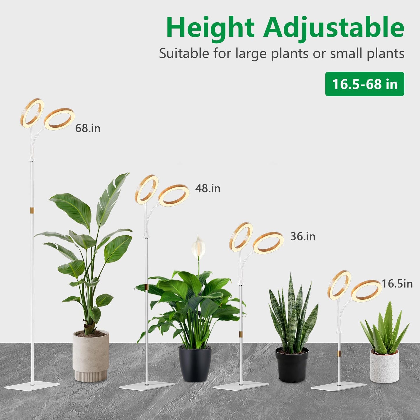 LPMZMBL Dual Head Grow Light for Indoor Plants Full Spectrum-Floor Standing Plant Lamp with Auto Timer 6/12/18H, 5-Level Dimmable & Adjustable Height 16.5-68in for Large Tall Plants | Faux Wood Design