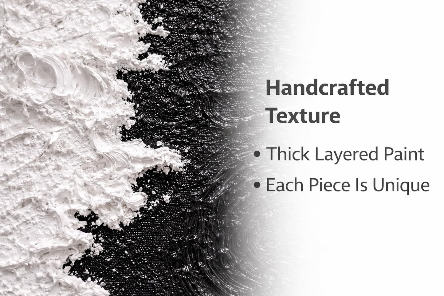 HONGRUIFAN Handmade Textured Canvas Wall Art 24x24 Inches, Black and White Abstract Art, Handcrafted Cotton Canvas, Ready to Hang