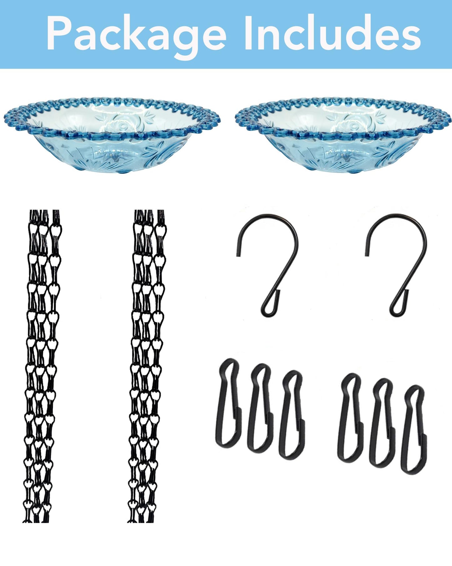 Aiqriwv 2 Pack Hanging Bird Baths and Feeders for Outdoors, Plastic Bird Bath Bowl & Hanging Feeder for Garden Yard Decor,Nature Blue