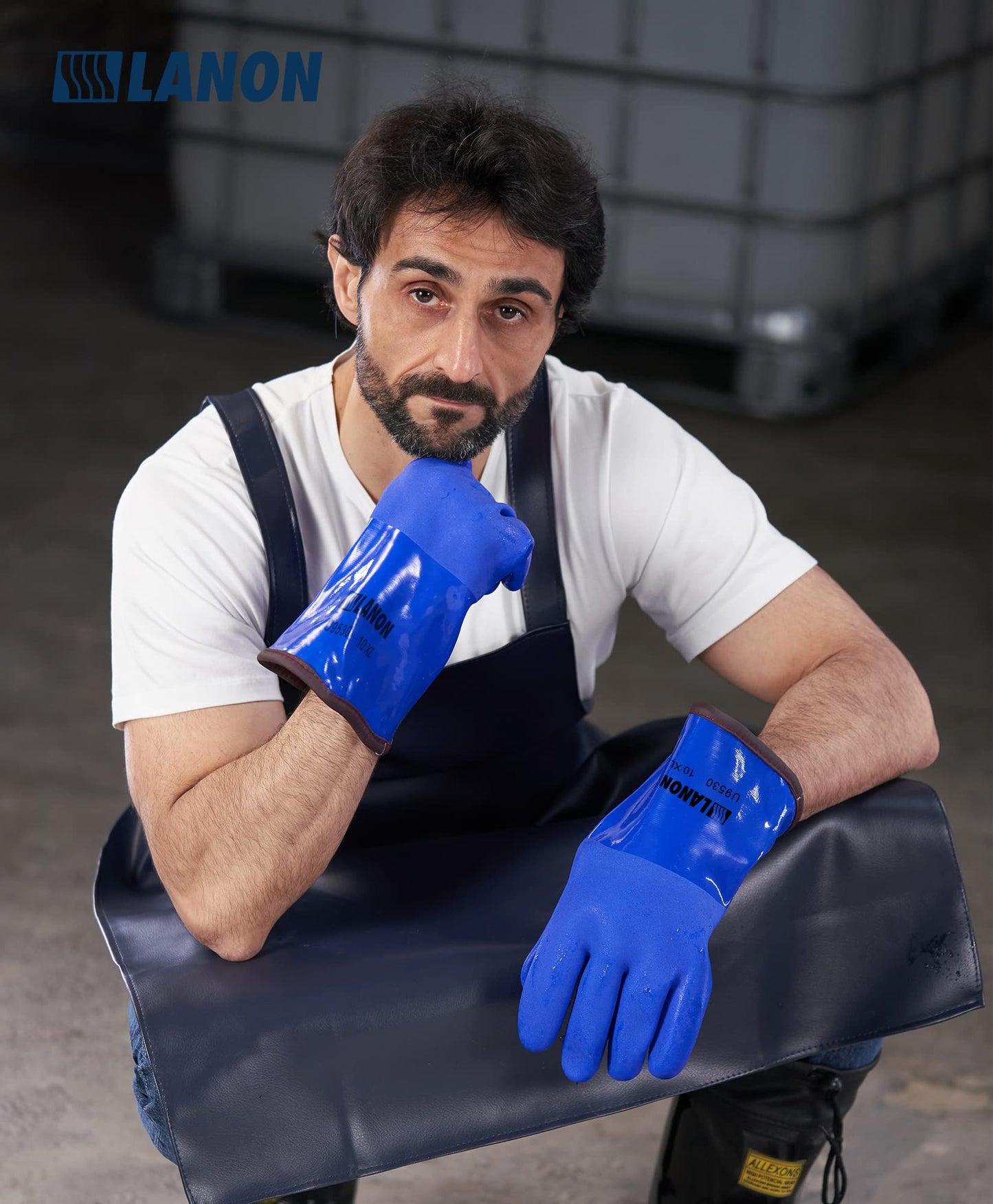LANON PVC Coated Cold Proof Heavy Duty Gloves, Waterproof Warm Work Gloves for Freezer Work, Chemical & Oil Resistant, Non-Slip, Large